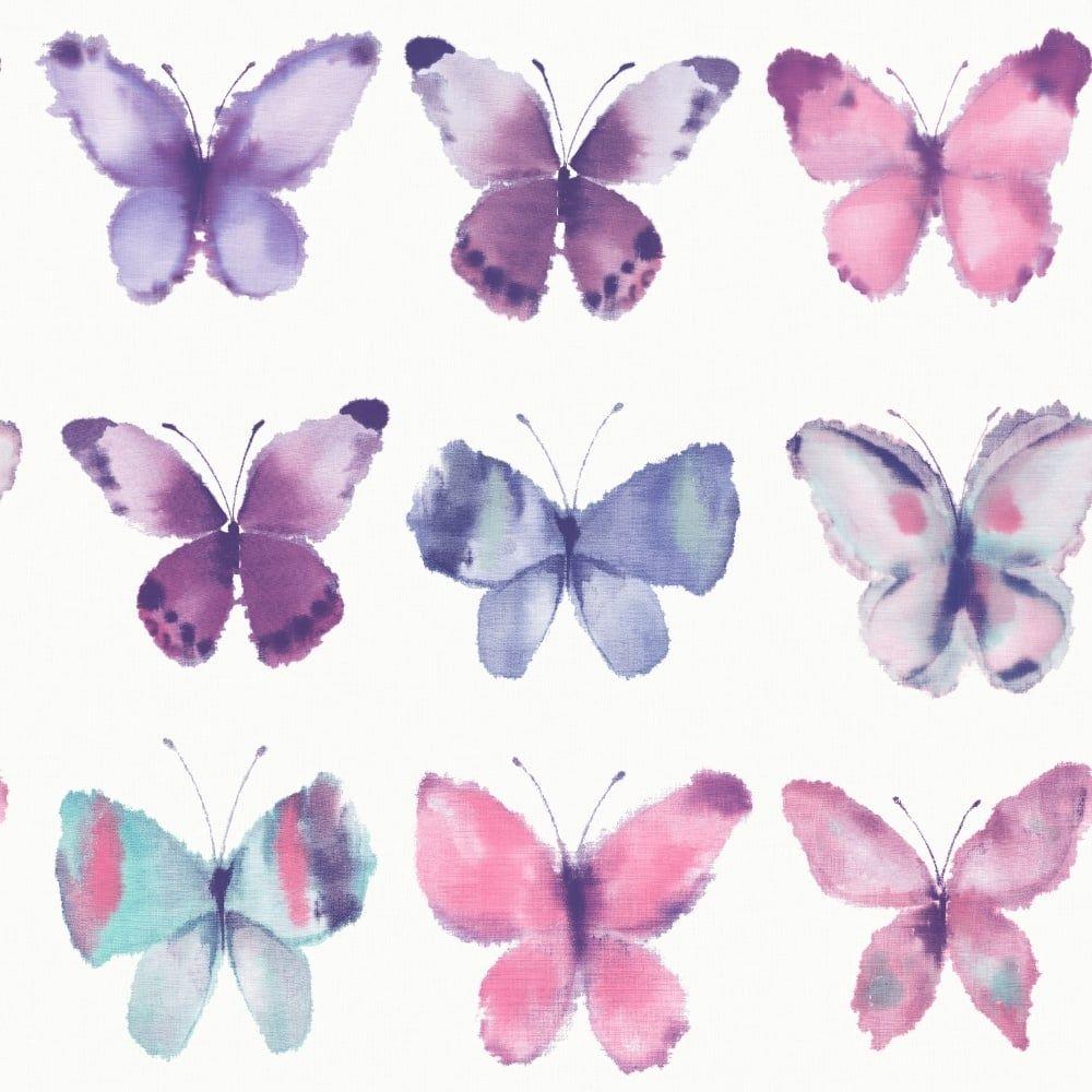 1000x1000 Rasch Butterflies Butterfly Motif Wallpaper Pink, Purple 273618