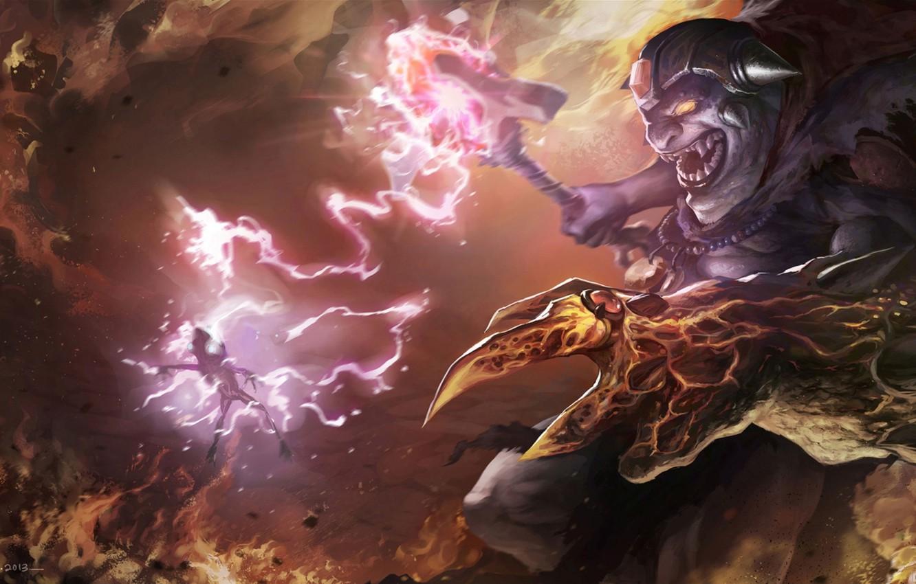 1332x850 Wallpaper lightning, art, helmet, Lion, Dota Demon Witch image for desktop, section игры