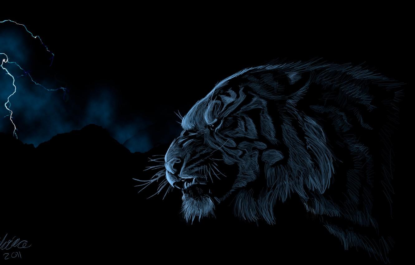 1332x850 Wallpaper tiger, lightning, predator, head, art image for desktop, section живопись