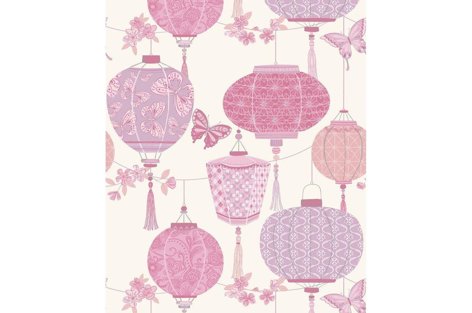 1600x1060 Rasch Butterfly Chinese Lanterns Oriental Pink Wallpaper I