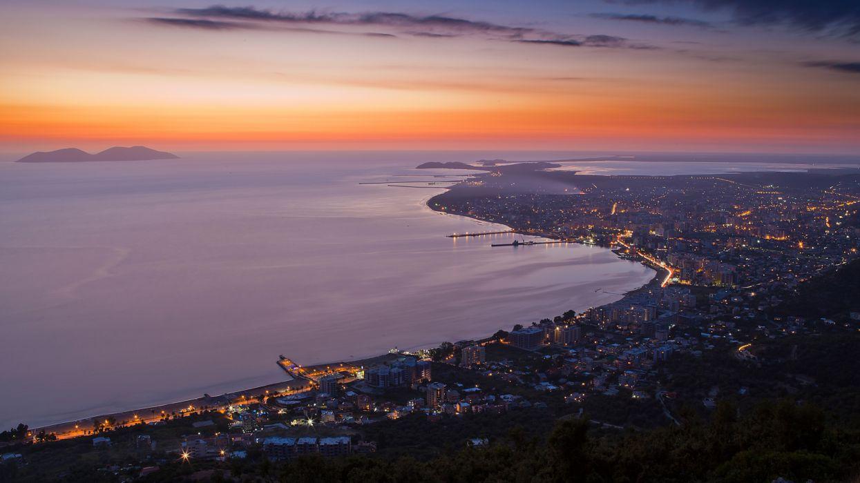 1245x700 Beach city lights albania vlore wallpaperx1440