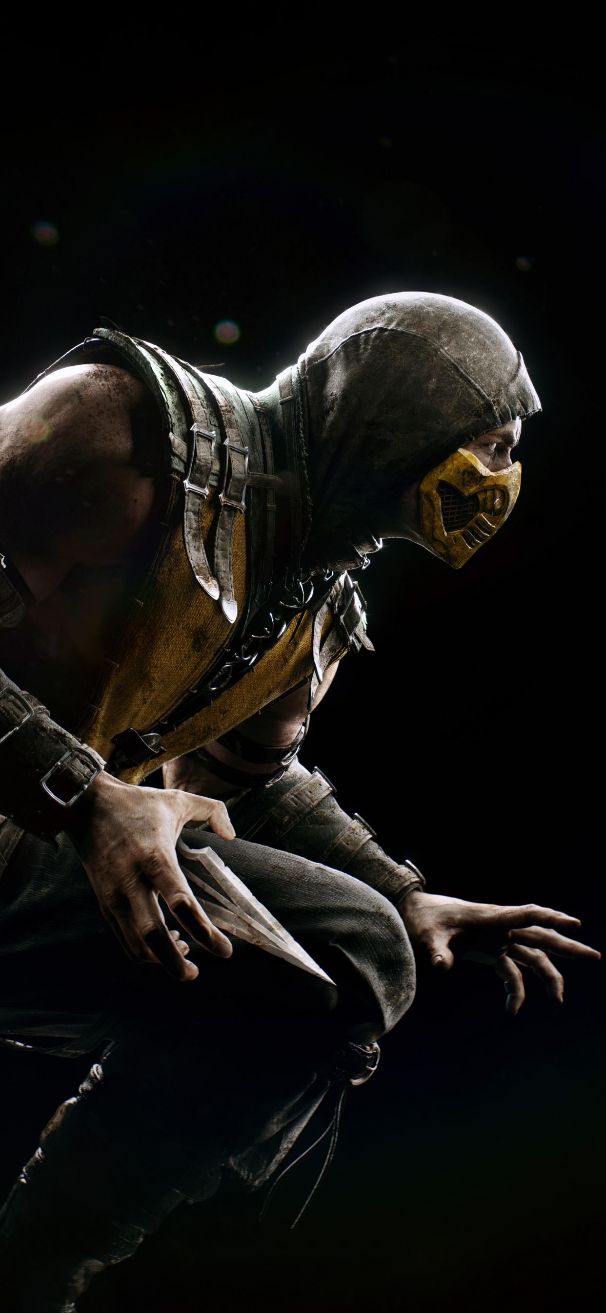 1242x2688 Scorpion Wallpaper 4K, Mortal Kombat X, Black Background, PlayStation Black Dark