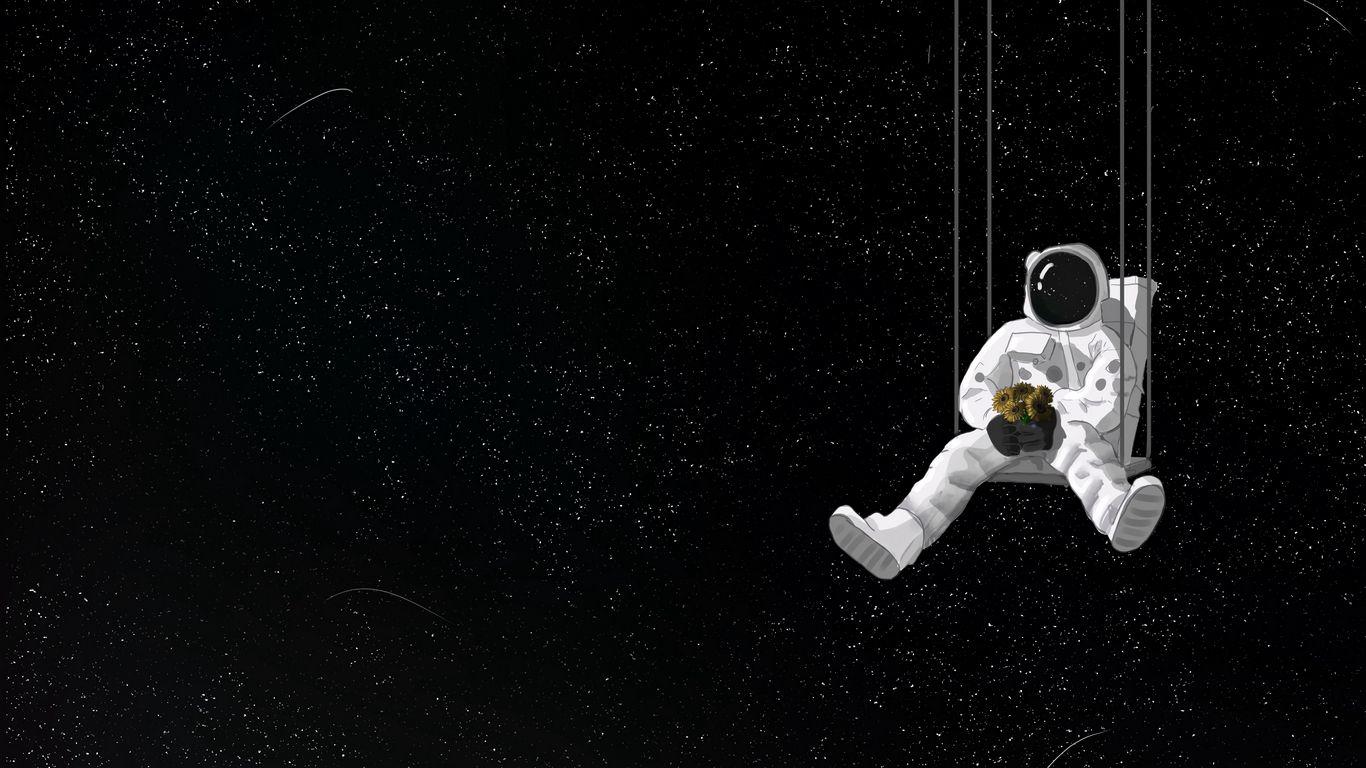 1366x768 Download wallpaper 1366x768 astronaut, swing, bouquet, space, art tablet, laptop HD background