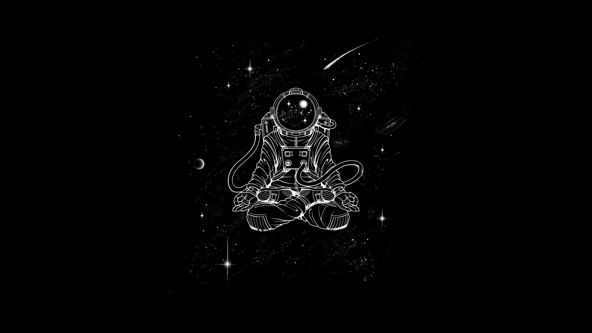 1920x1080 Astronaut Wallpaper 4K, Yoga, Meditation, Minimal Art, Space Artwork, Black Dark