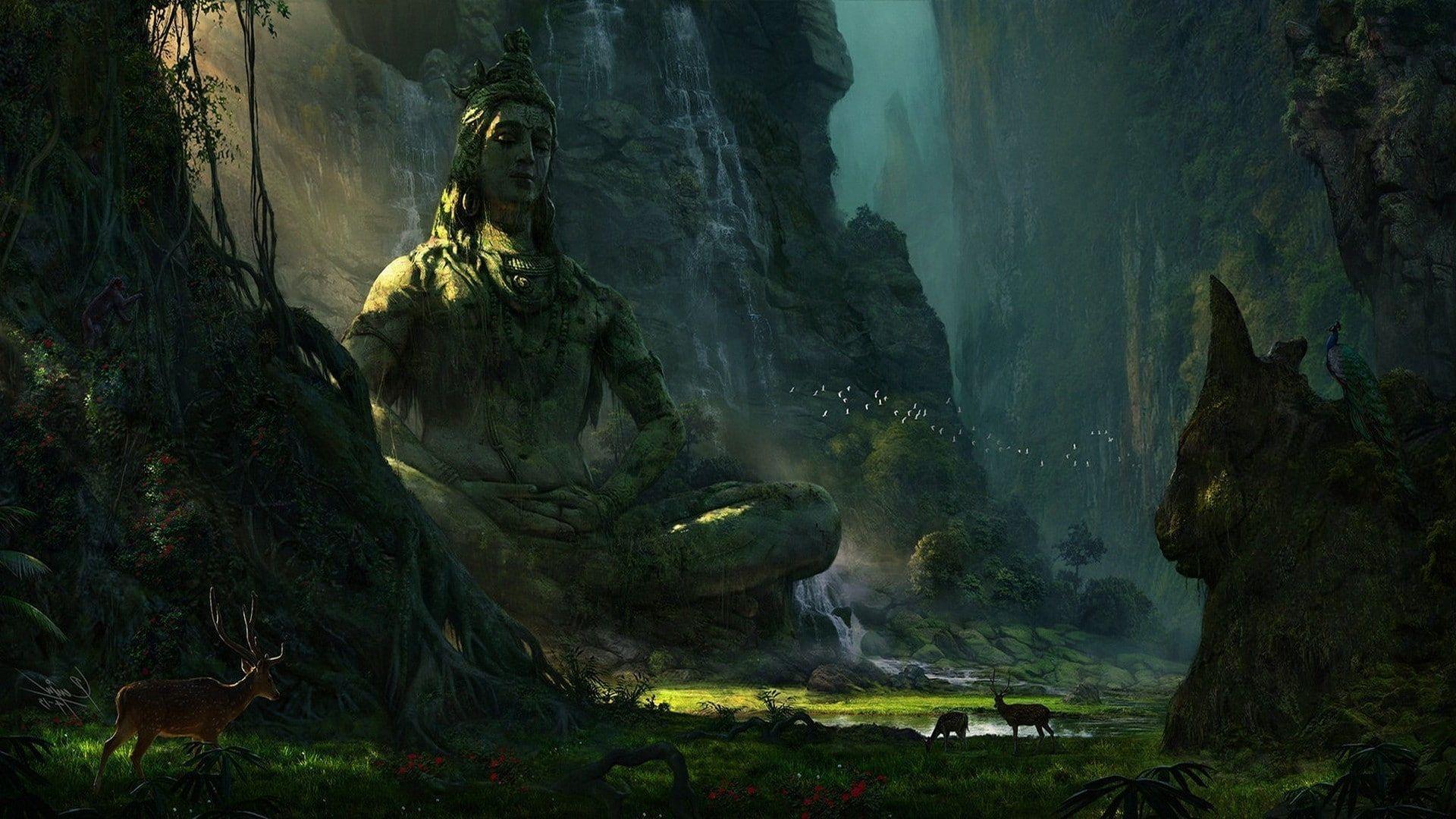 1920x1080 Deer #Earth #lake #landscape #mountain #nature #Shiva #Statue #waterfall P #wallpaper #hdwallpap. Angry lord shiva, Lord shiva HD wallpaper, Shiva wallpaper