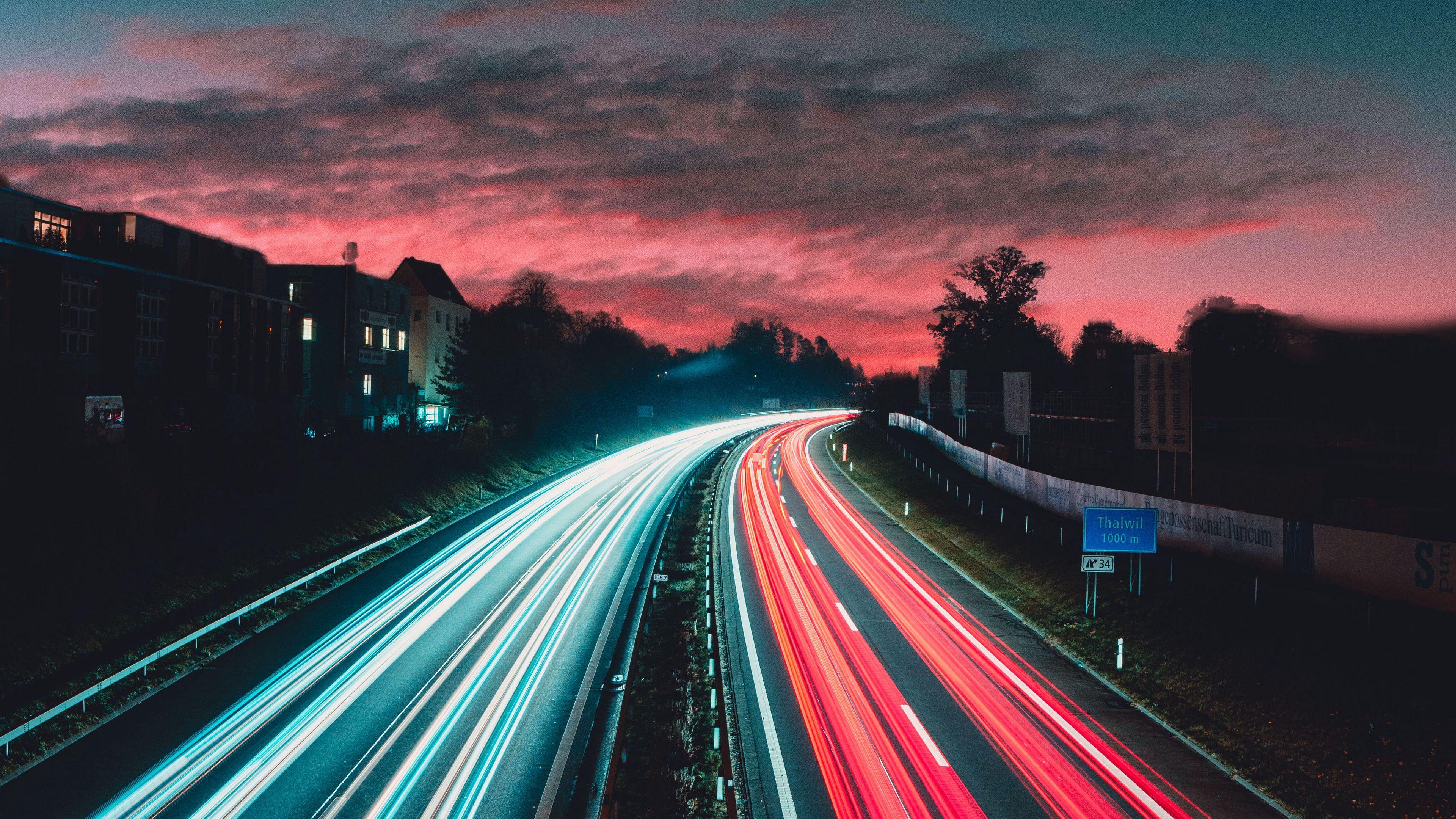 3840x2160 Wallpaper / road, traffic, backlight, turn, city, zurich, switzerland, bright, 4k free download