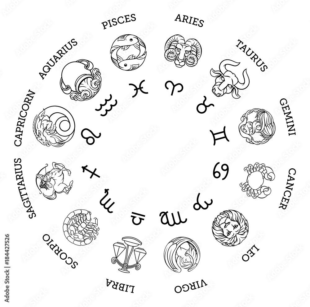 1000x992 Astrological horoscope zodiac star signs symbols Stock Vector