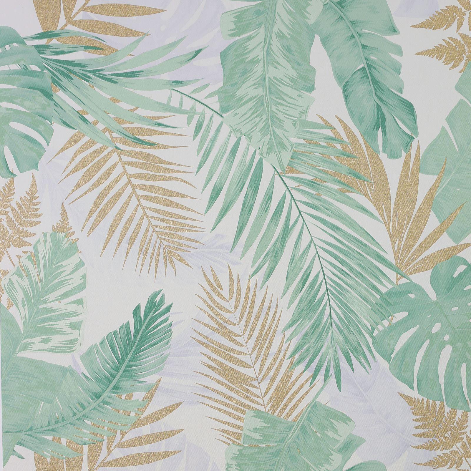 1600x1600 Tropical Palm Leaves Exotic Metallic Arthouse Wallpaper, Navy & Green
