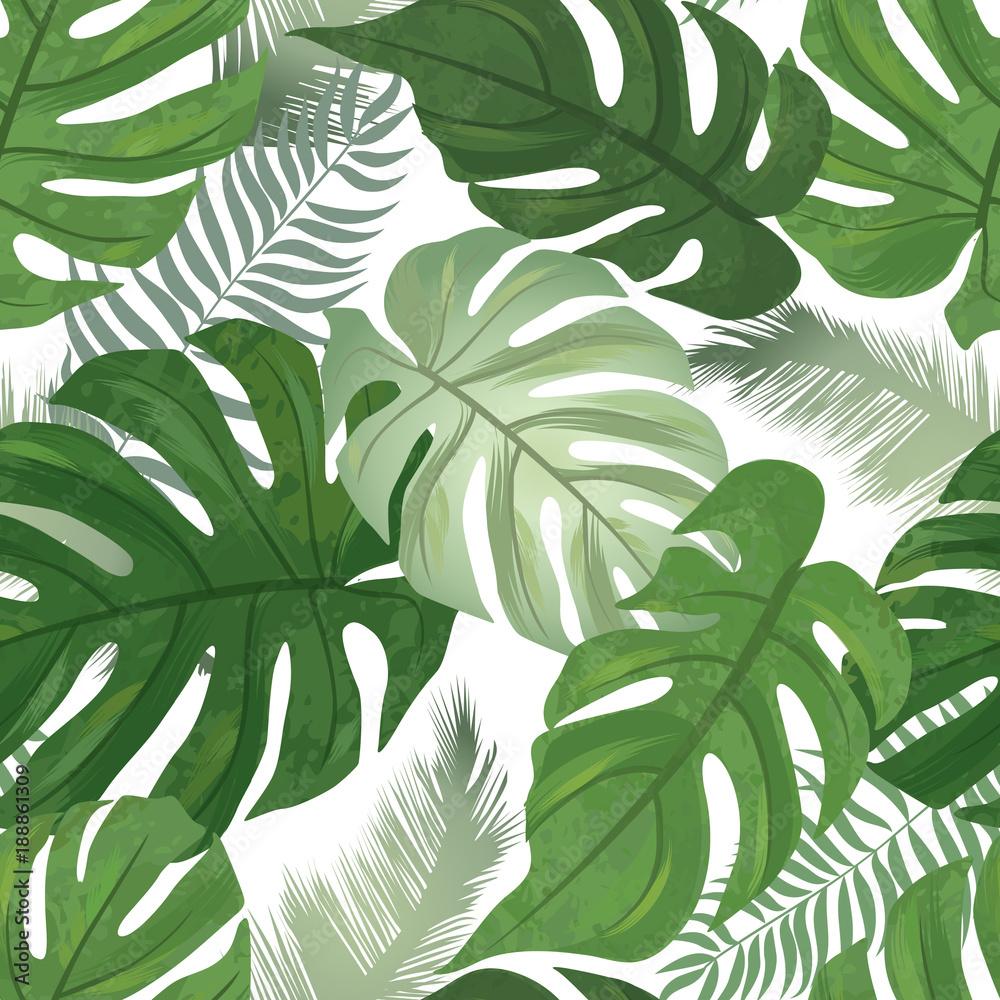 1000x1000 Floral seamless pattern. Tropical leaves background. Palm tree leaf summer wallpaper Stock Illustration