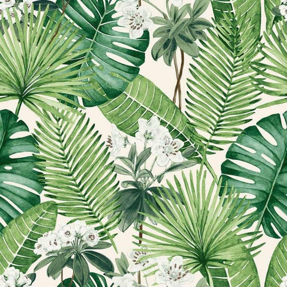 1000x1000 Muriva. Tropical Leaf Wallpaper Green