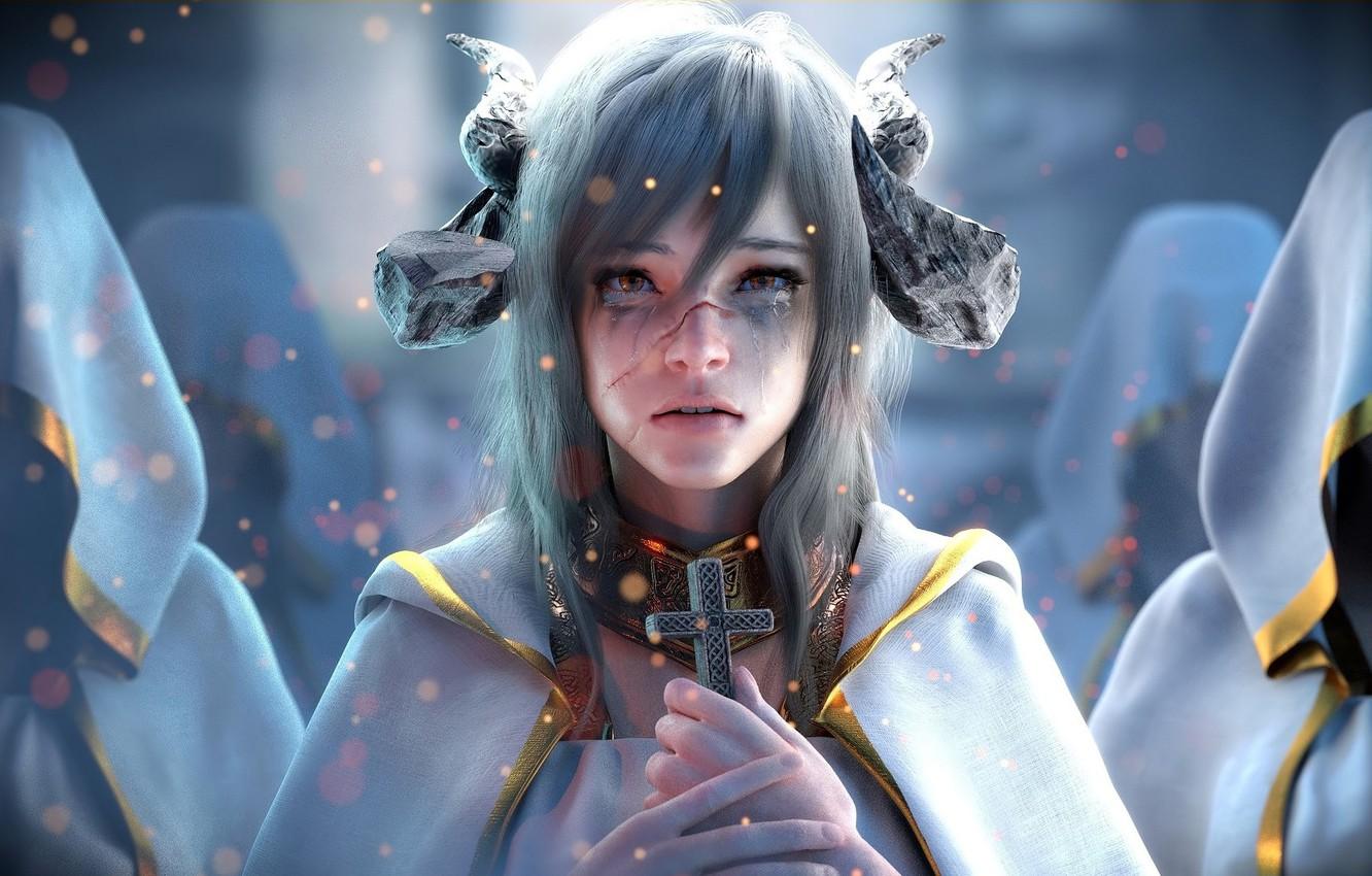 1332x850 Wallpaper look, the demon, girl image for desktop, section фантастика