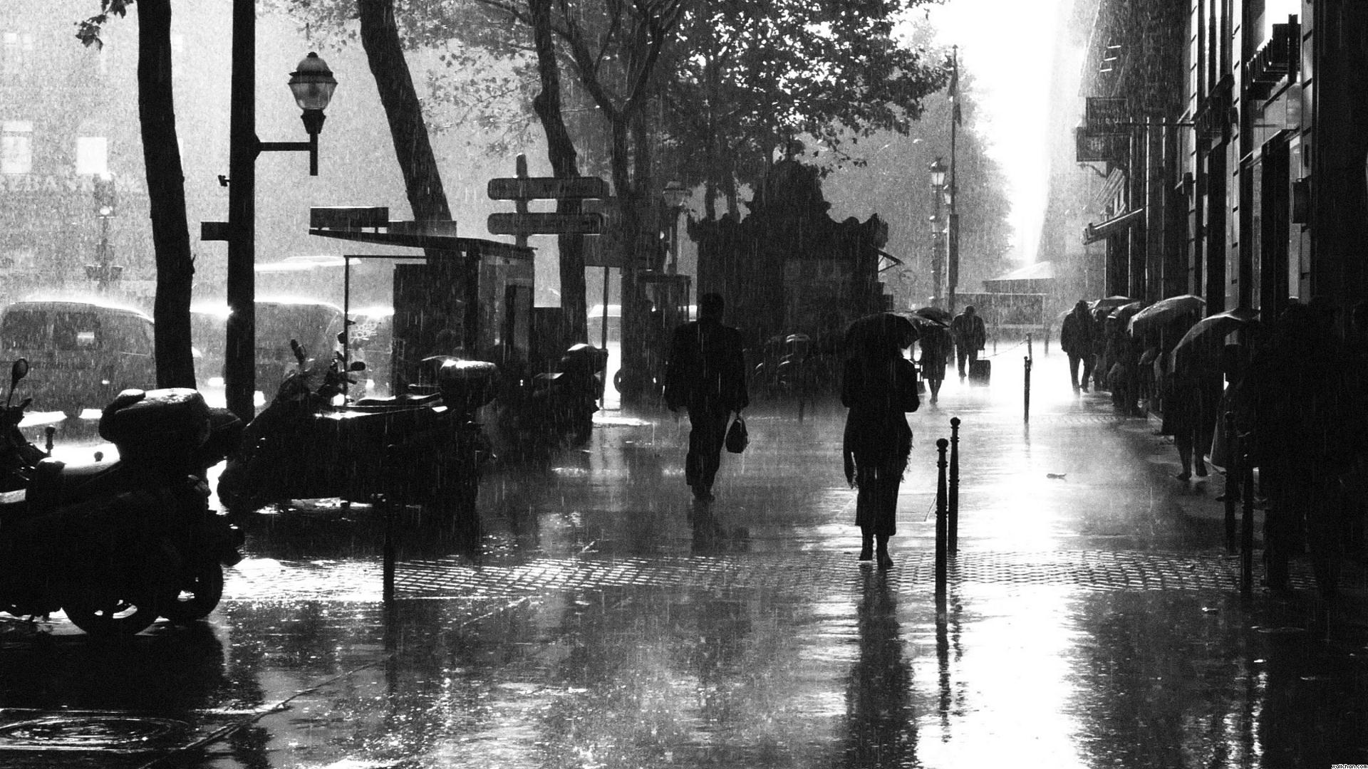 1920x1080 paris, France, Storm, Rain, Wet, Water, Monochrome, Black, White, Cities, Sidewalk, People, Urban, Buildings Wallpaper HD / Desktop and Mobile Background