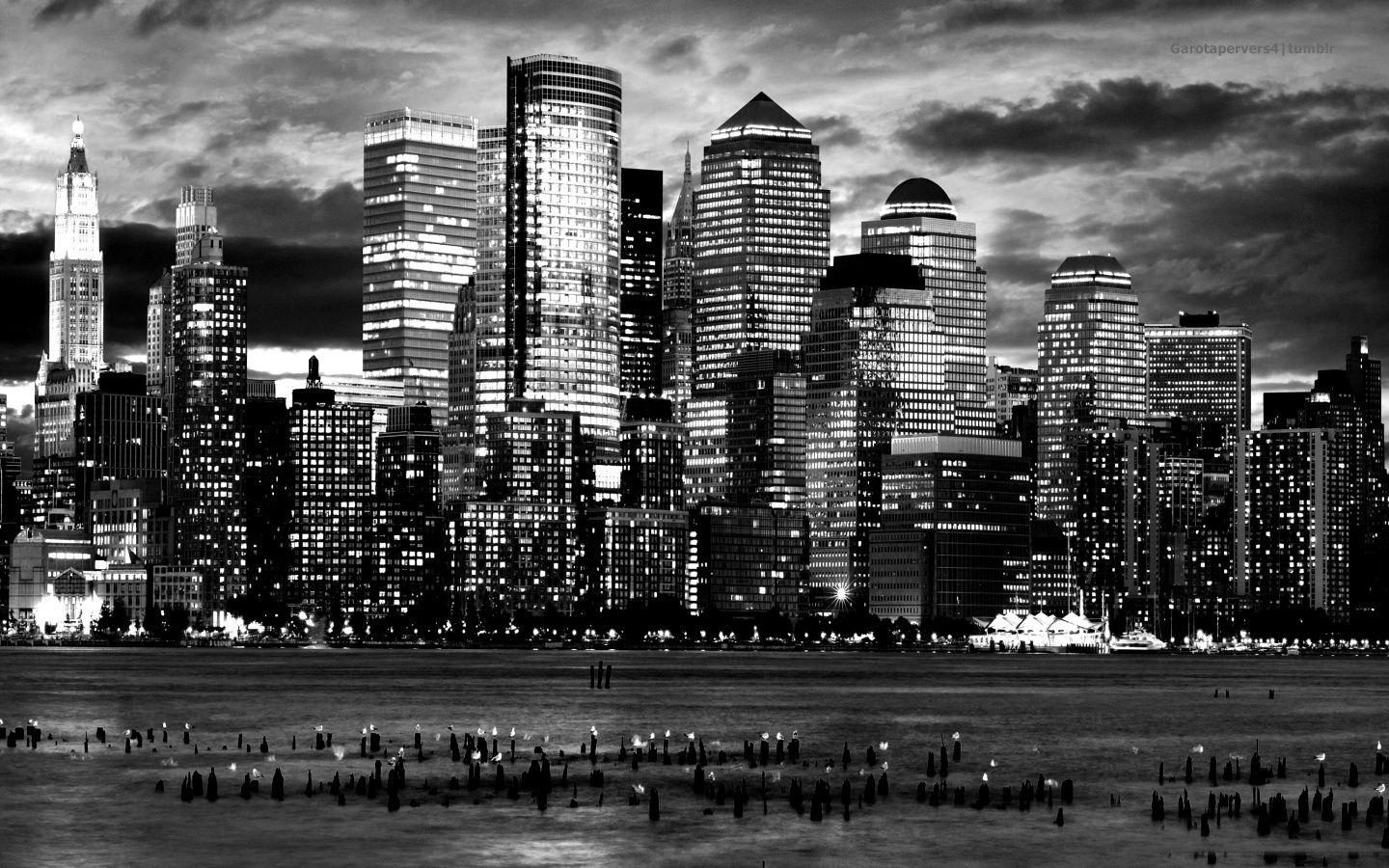1440x900 Manhattan. Cityscape wallpaper, Skyline mural, Black and white wallpaper