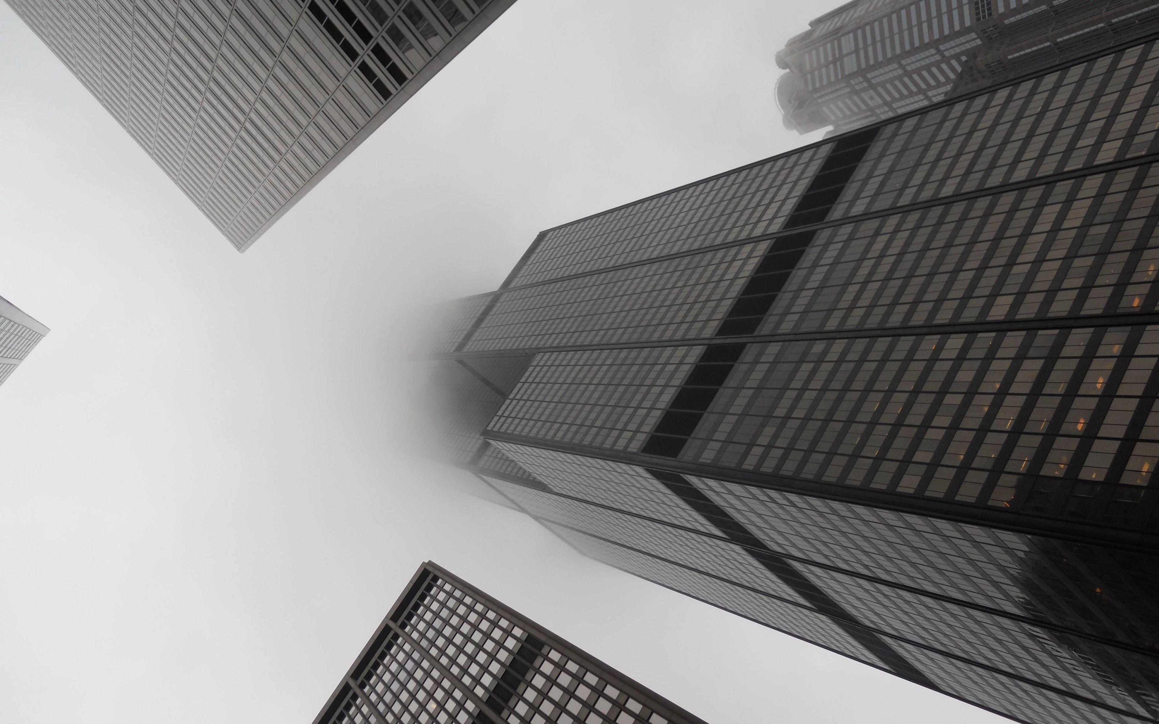 3840x2400 Download wallpaper 3840x2400 skyscrapers, fog, black and white 4k ultra HD 16:10 HD background
