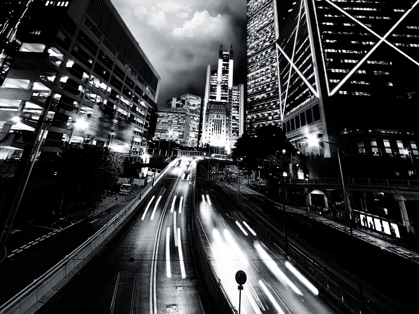 1600x1200 City Lights Black and White Wallpaper
