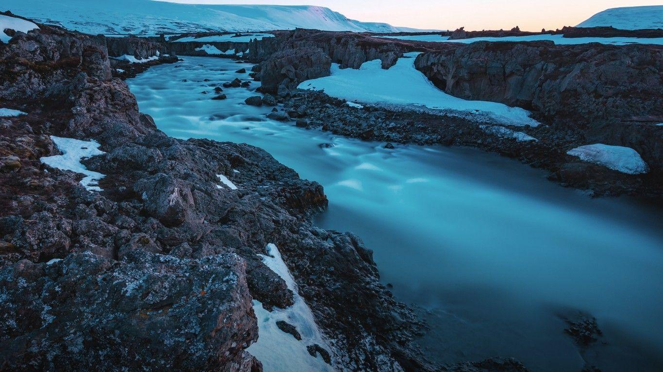 1366x768 Download 1366x768 Iceland, Godafoss, Waterfall, Rocks Wallpaper