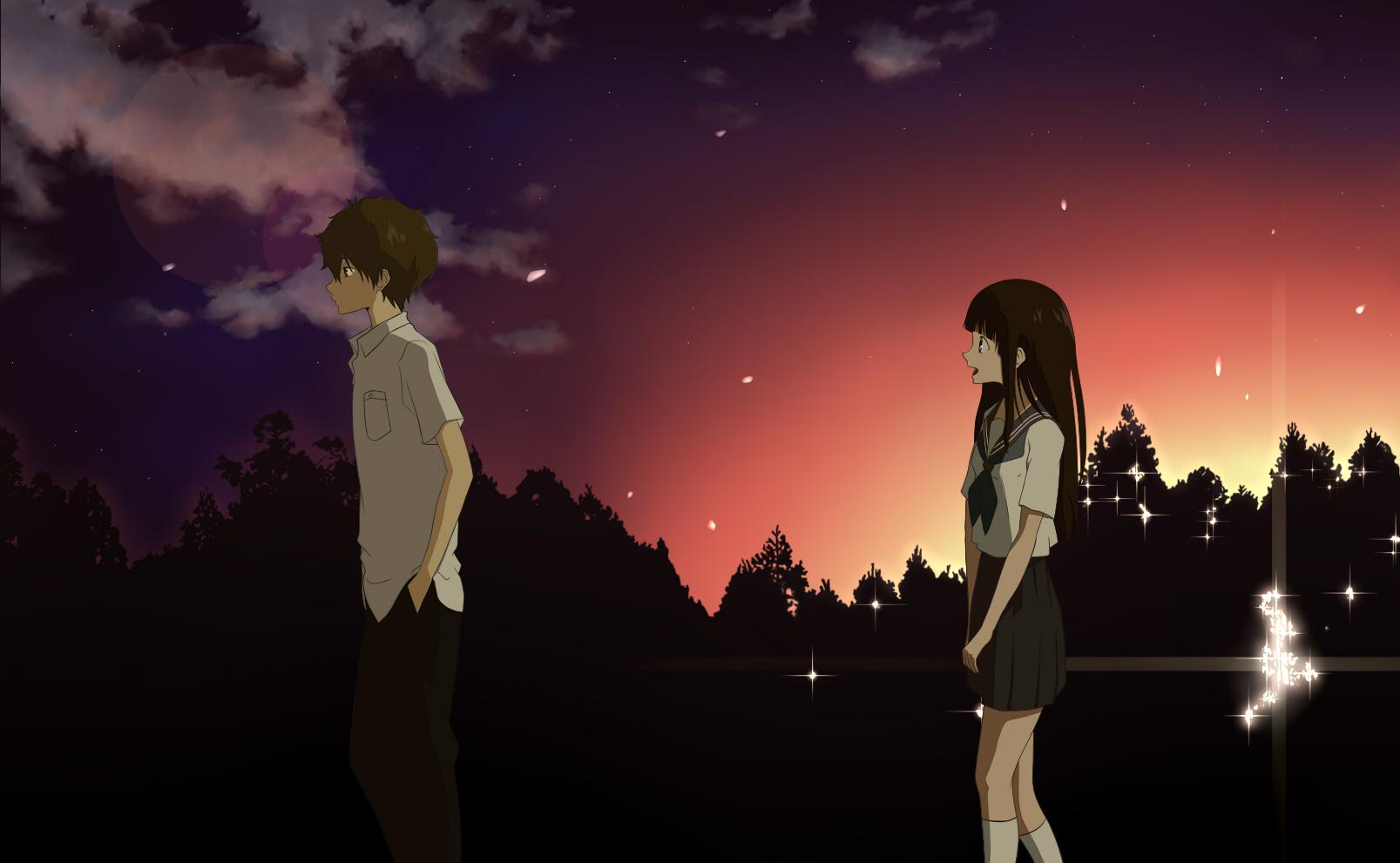 1607x991 Picture Hyouka Young man Anime Girls
