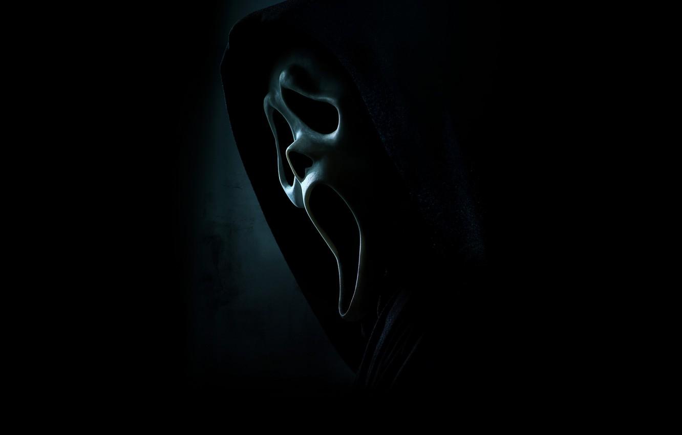 1332x850 Wallpaper figure, mask, hood, black background, Creek, poster, Scream image for desktop, section фильмы