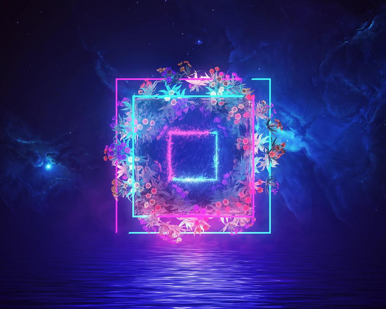 1280x1024 Digital, Digital Art, Artwork, Blue, Purple, Lights, Flowers Wallpaper • Wallpaper For You