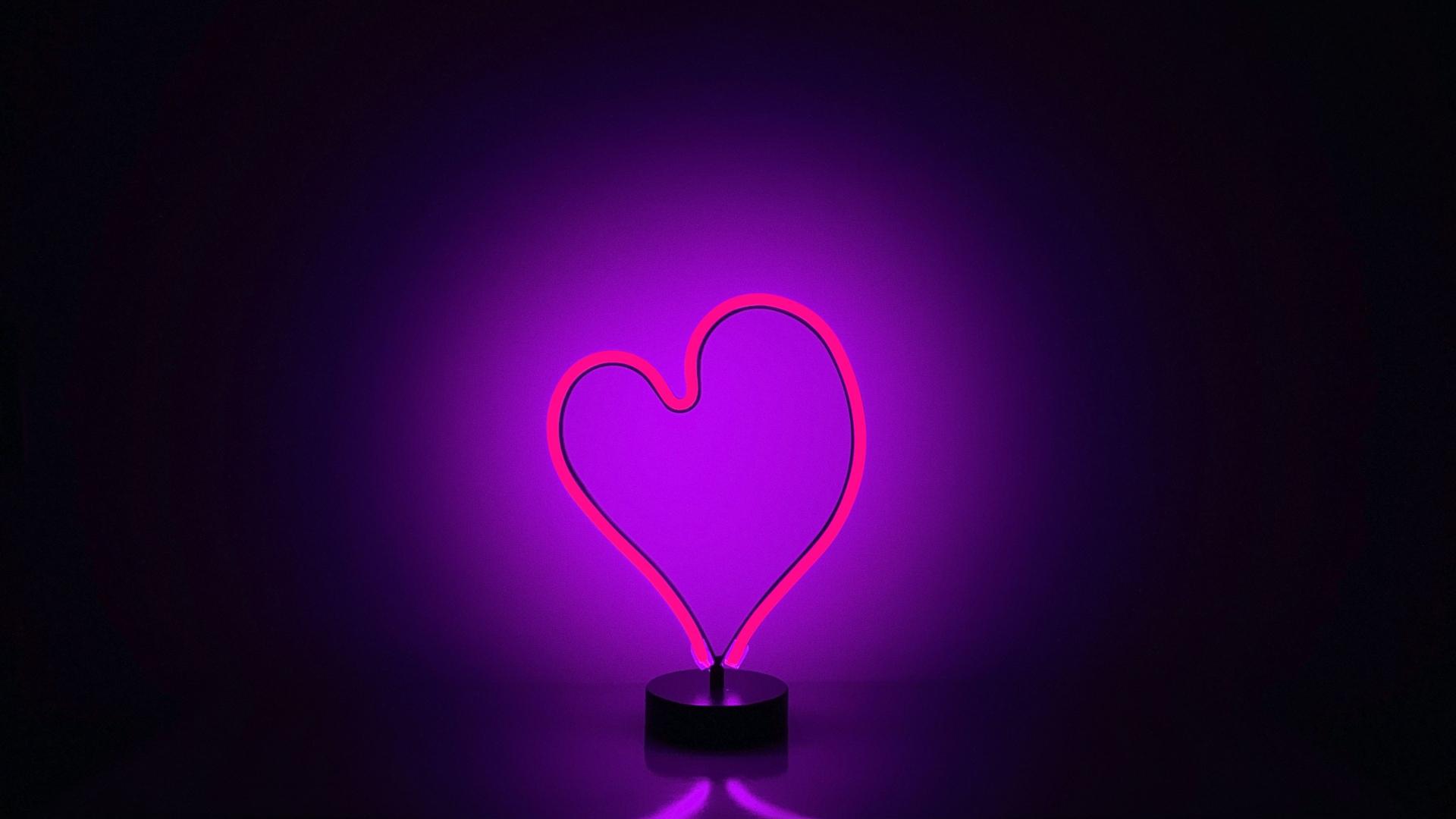 1920x1080 Download love, heart, neon, purple light, minimal 1920x1080 wallpaper, full hd, hdtv, fhd, 1080p wallpaper, 1920x1080 HD image, background, 4519