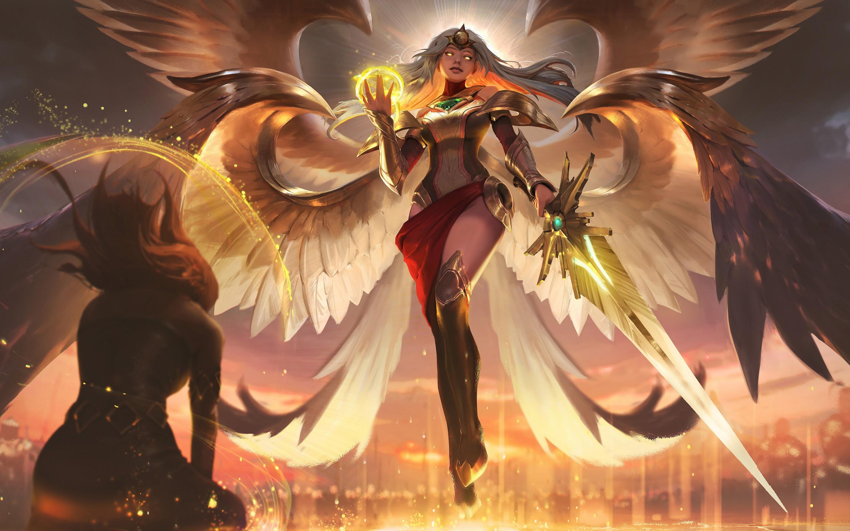2880x1800 Transcended Kayle Splash Art LoL 8K Wallpaper