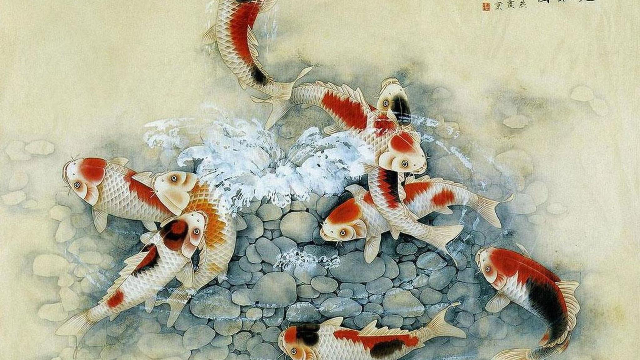 2048x1152 Wallpaper Asian Art Koi Fish Painting, Chinese, Japanese • Wallpaper For You