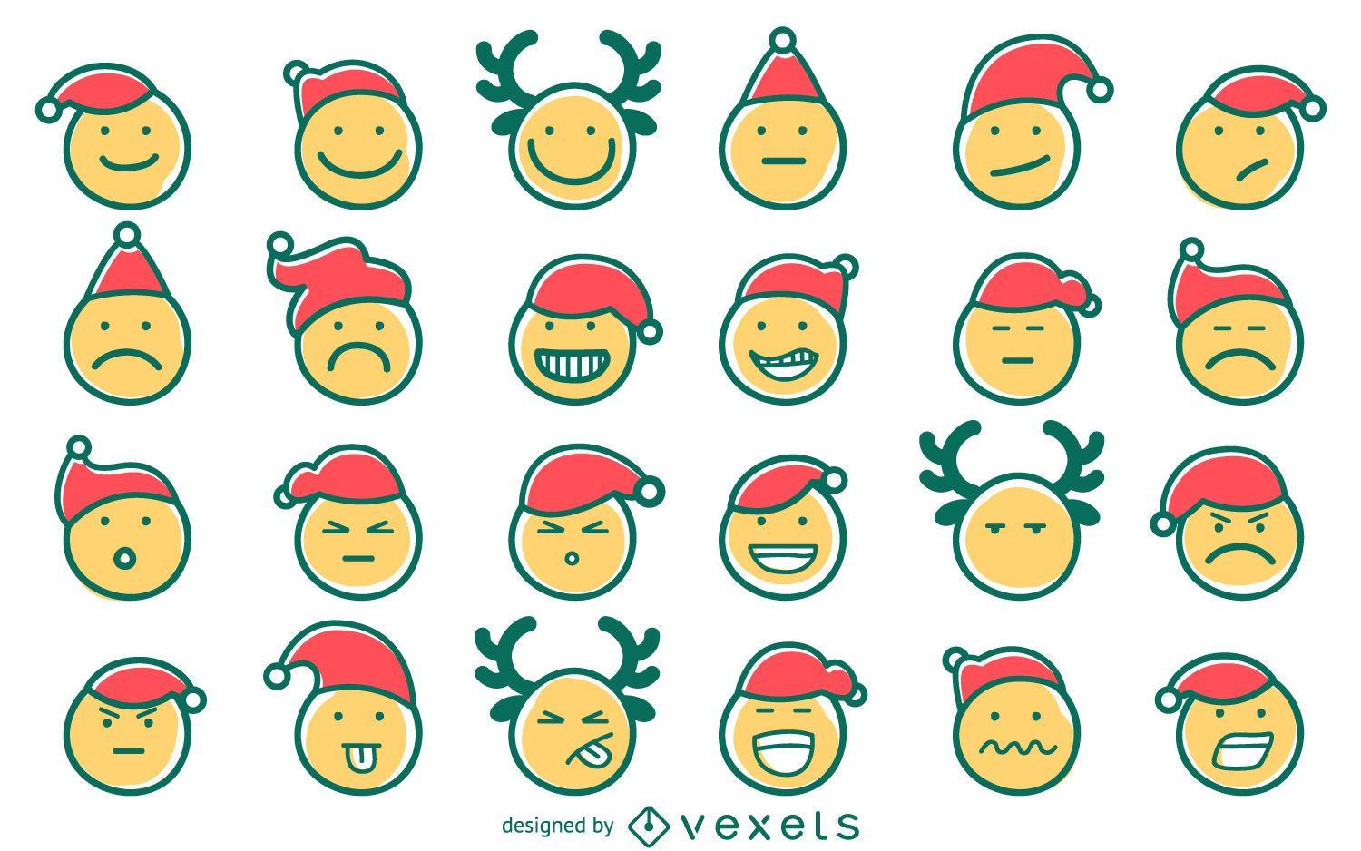 1500x938 Hand Drawn Christmas Emoji Set Vector Download