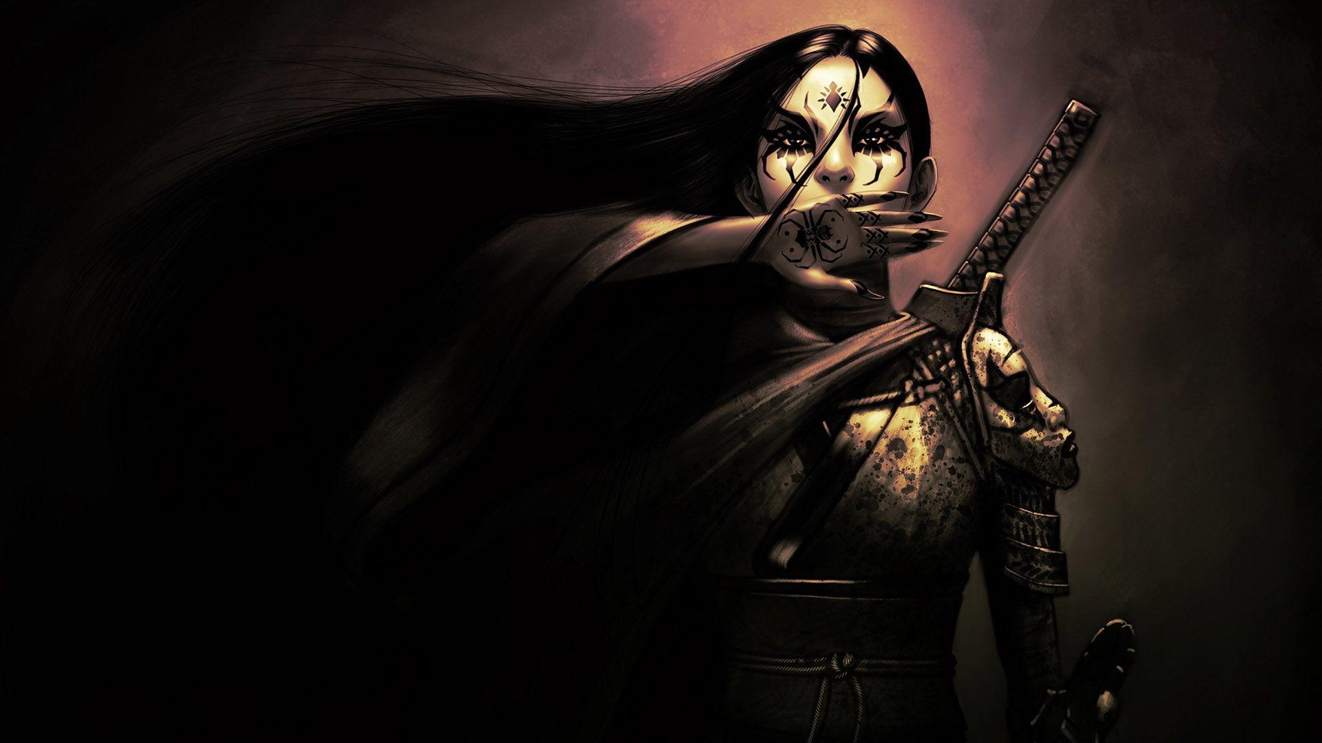 1920x1080 Download Wallpaper 1920x1080 girl, samurai, tattoos, hand, sword
