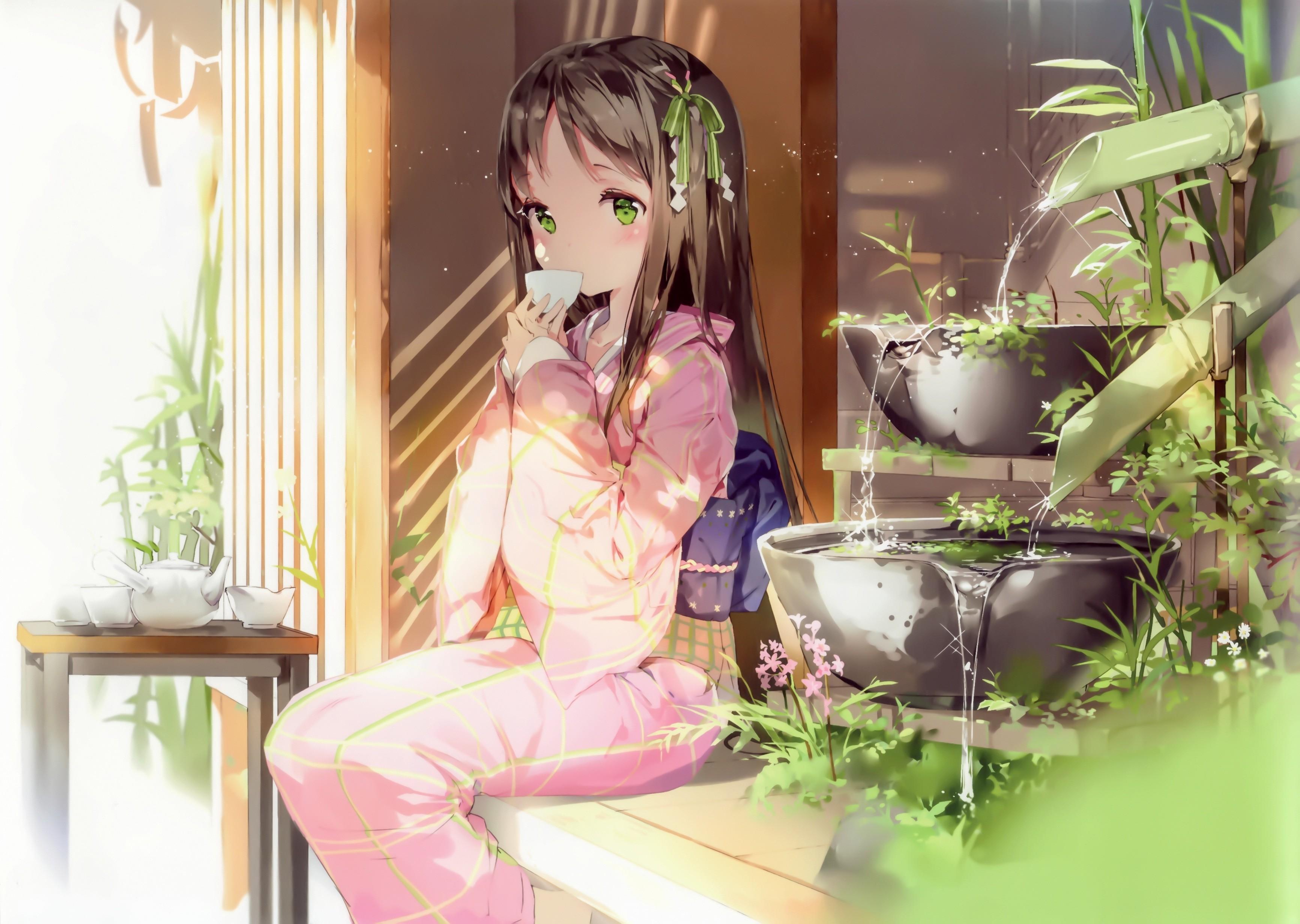 anime girl drinking boba  Playground AI