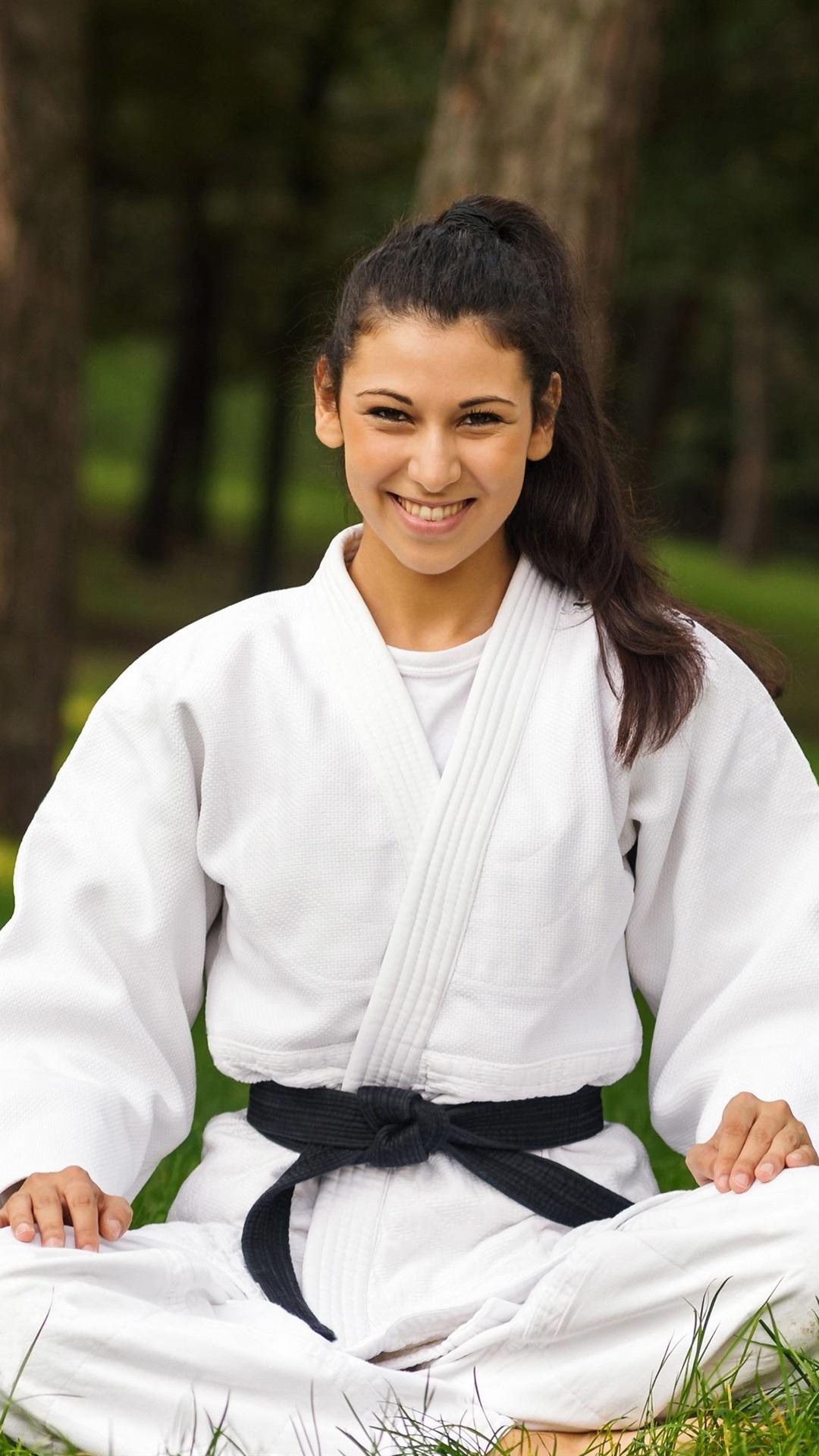 1080x1920 Karate, White Clothes Girl, Smile, Grass 1080x1920 IPhone 8 7 6 6S Plus Wallpaper, Background, Picture, Image
