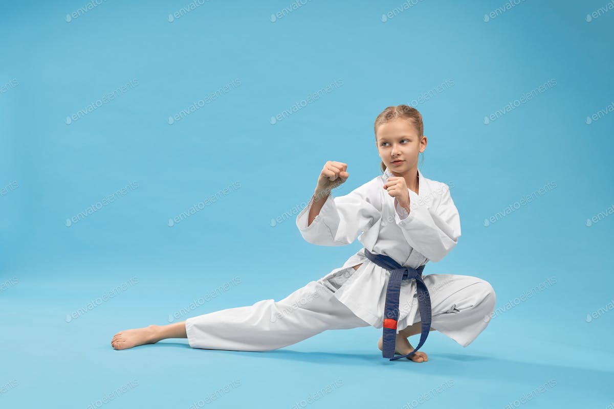 1200x800 Girl wearing in kimono standing in karate stance photo by serhiibobyk on Envato Elements