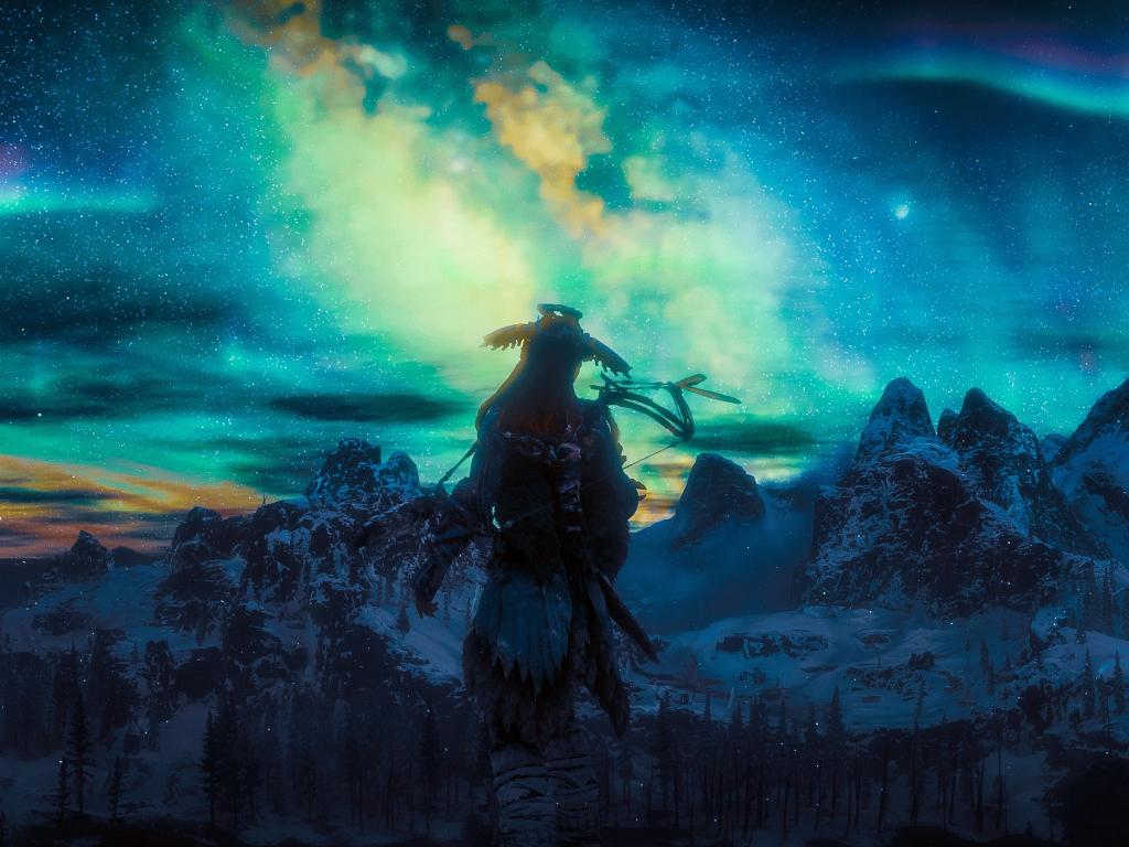 1024x768 Northern lights, aloy, video game, horizon zero dawn wallpaper, HD image, picture, background, 57e32f