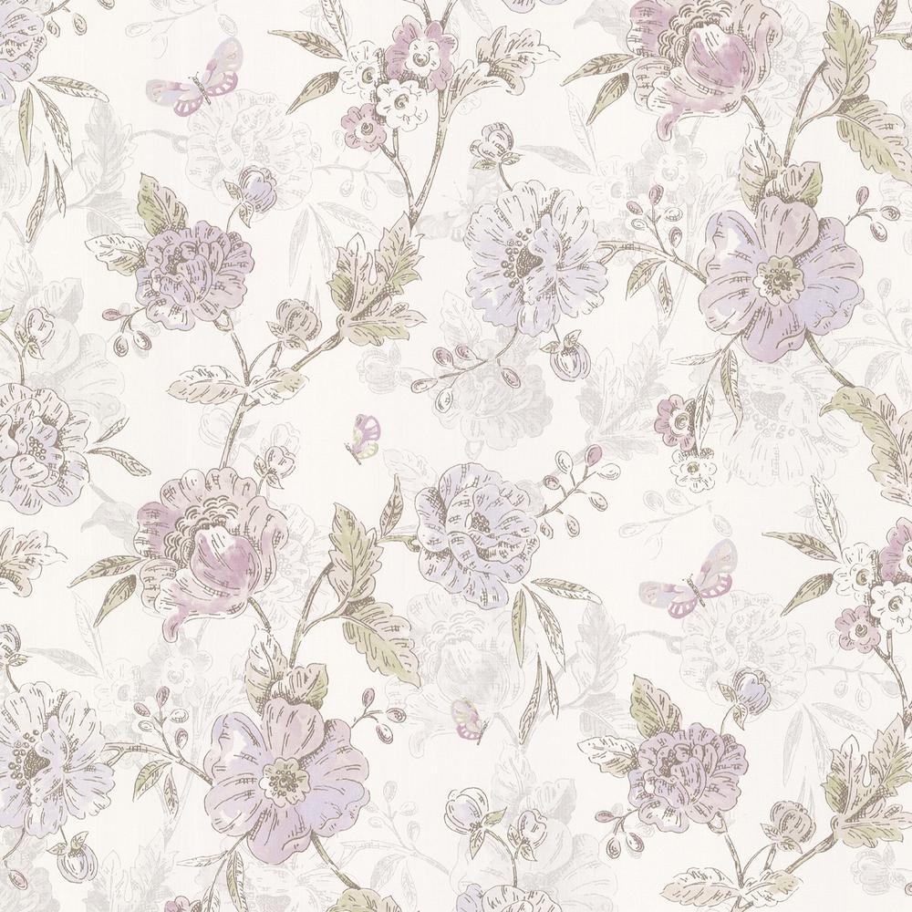1000x1000 Brewster Beecroft Purple Butterfly Peony Trail Wallpaper Sample 347
