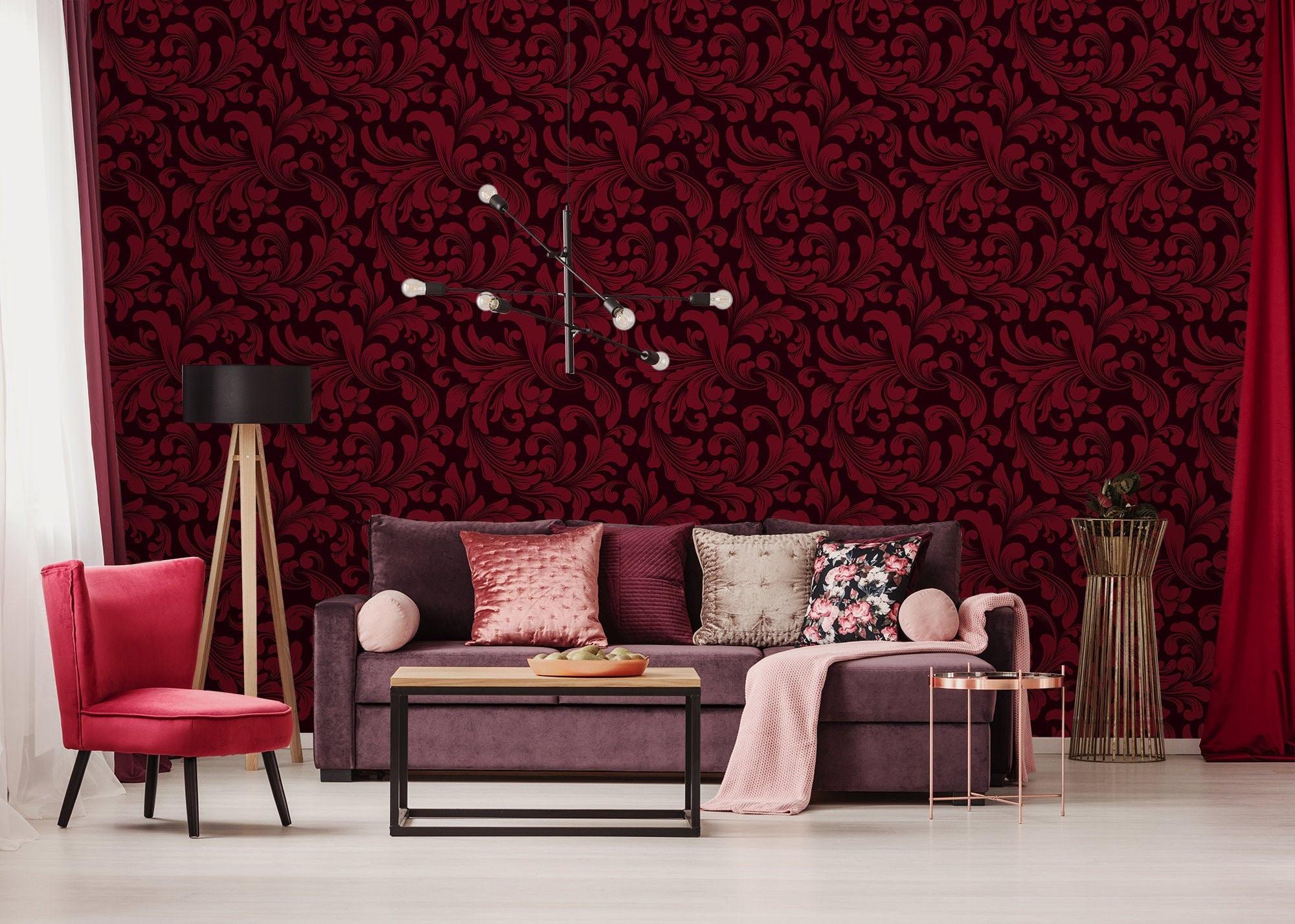 2000x1427 Vintage Red Wallpaper With Damask Pattern Peel and Stick Wall
