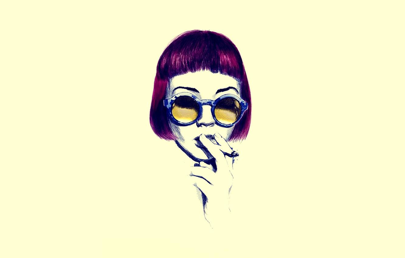 1332x850 Wallpaper eyes, girl, yellow, hair, glasses, cigarette, minimal, Smoking image for desktop, section минимализм