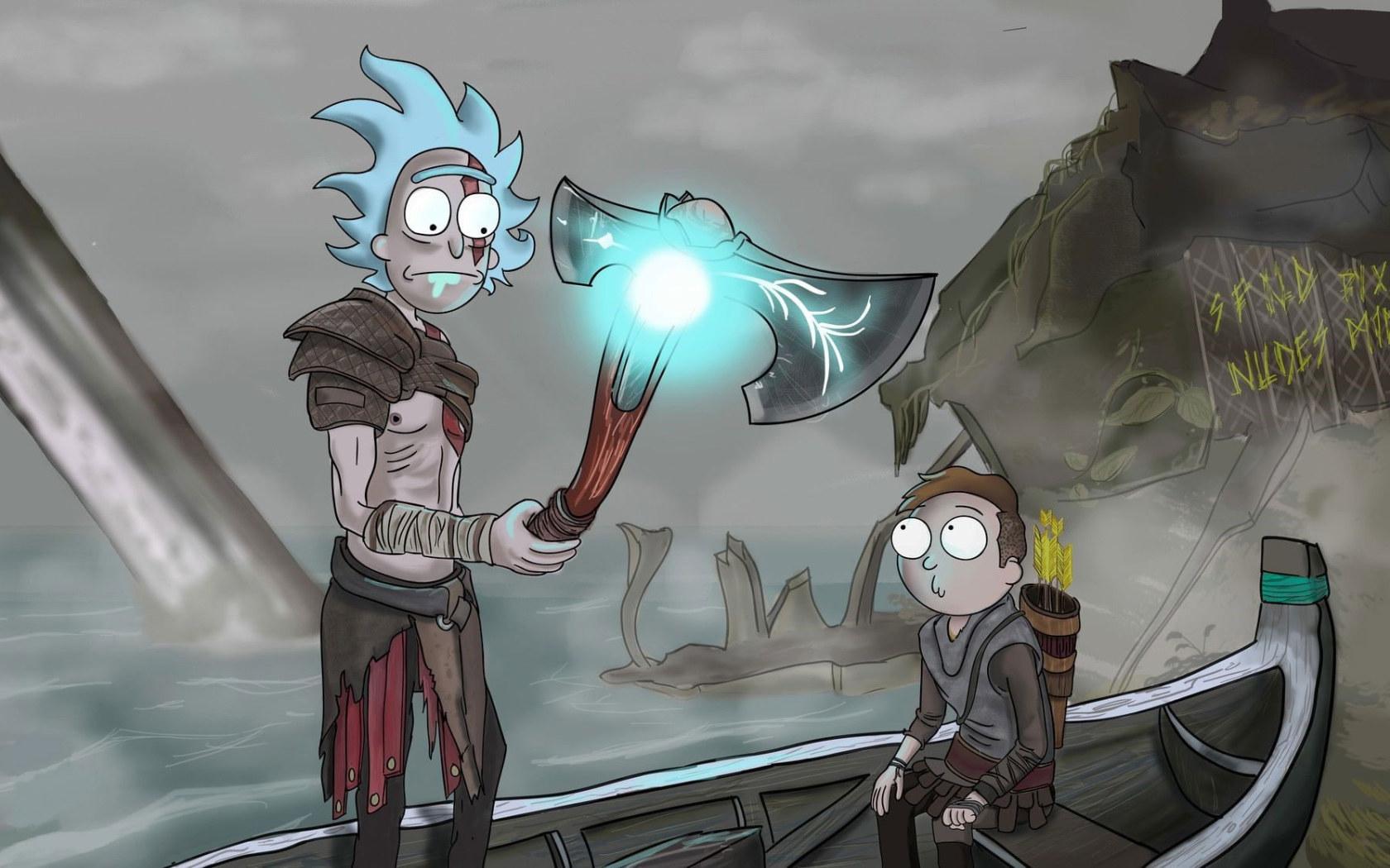 1680x1050 Wallpaper God Of War, Fan Art, Rick And Morty • Wallpaper For You