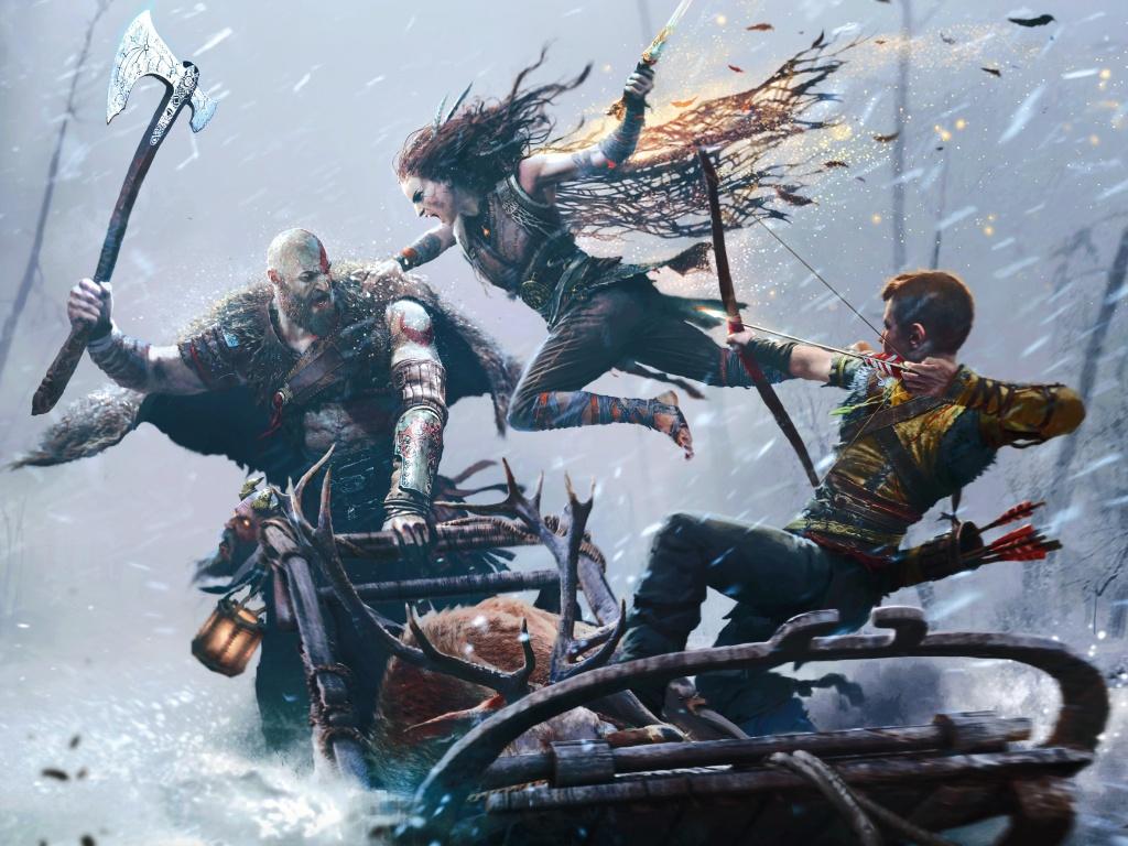1024x768 God of War Ragnarök Wallpaper 4K, Kratos, Freya, Atreus, 2022 Games, PlayStation Games