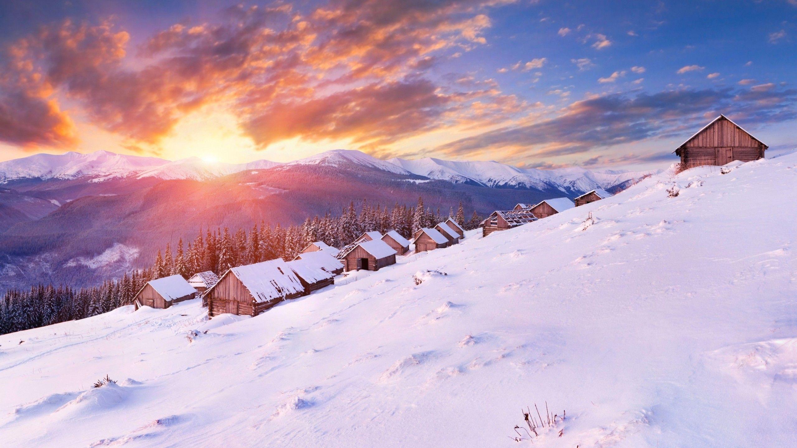 2560x1440 Snow Sunset Wallpaper