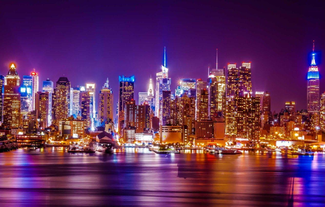 1332x850 New York Night Skyline Wallpaper