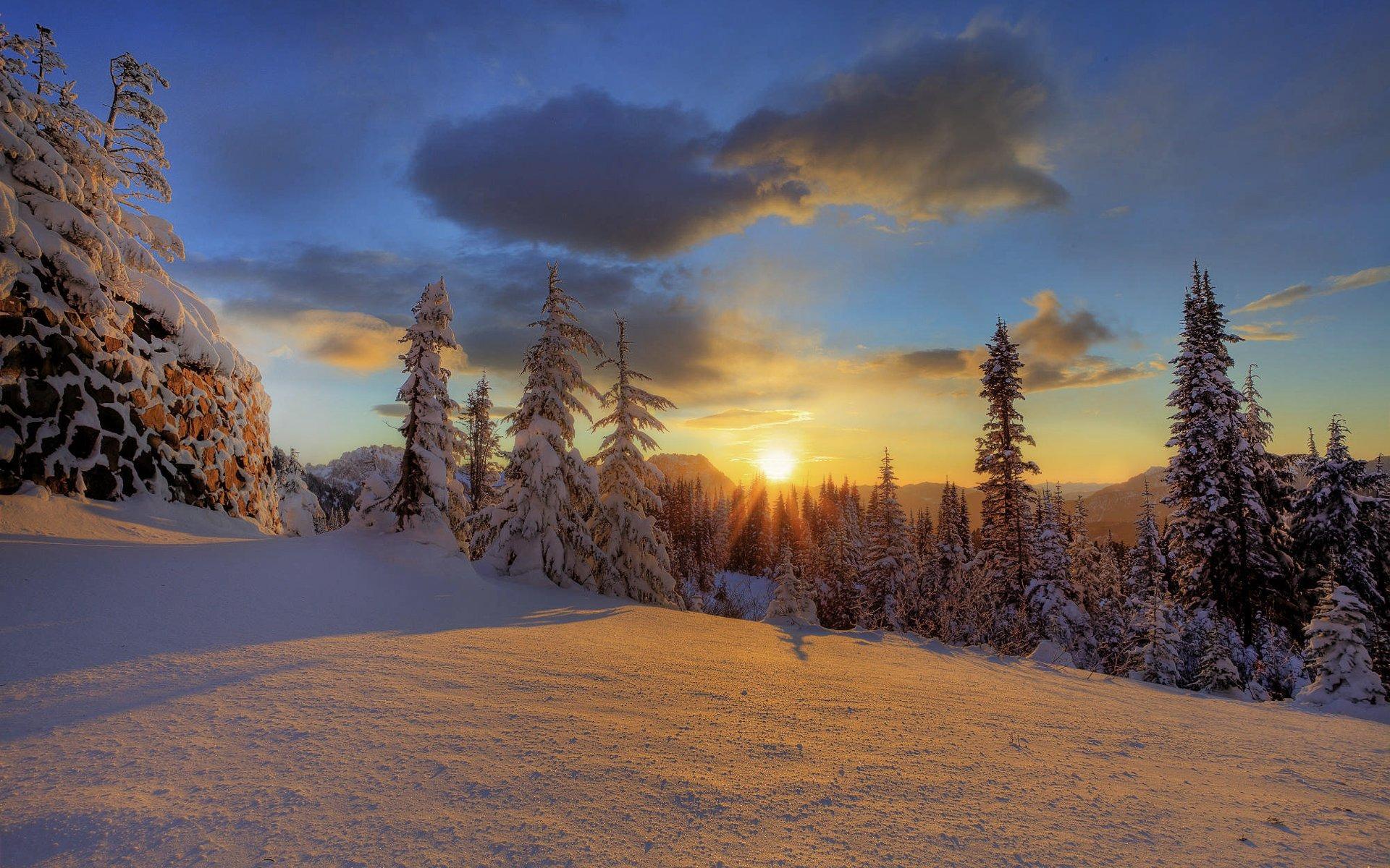 1920x1200 Mount Rainier National Park Winter Sunset Wallpaper