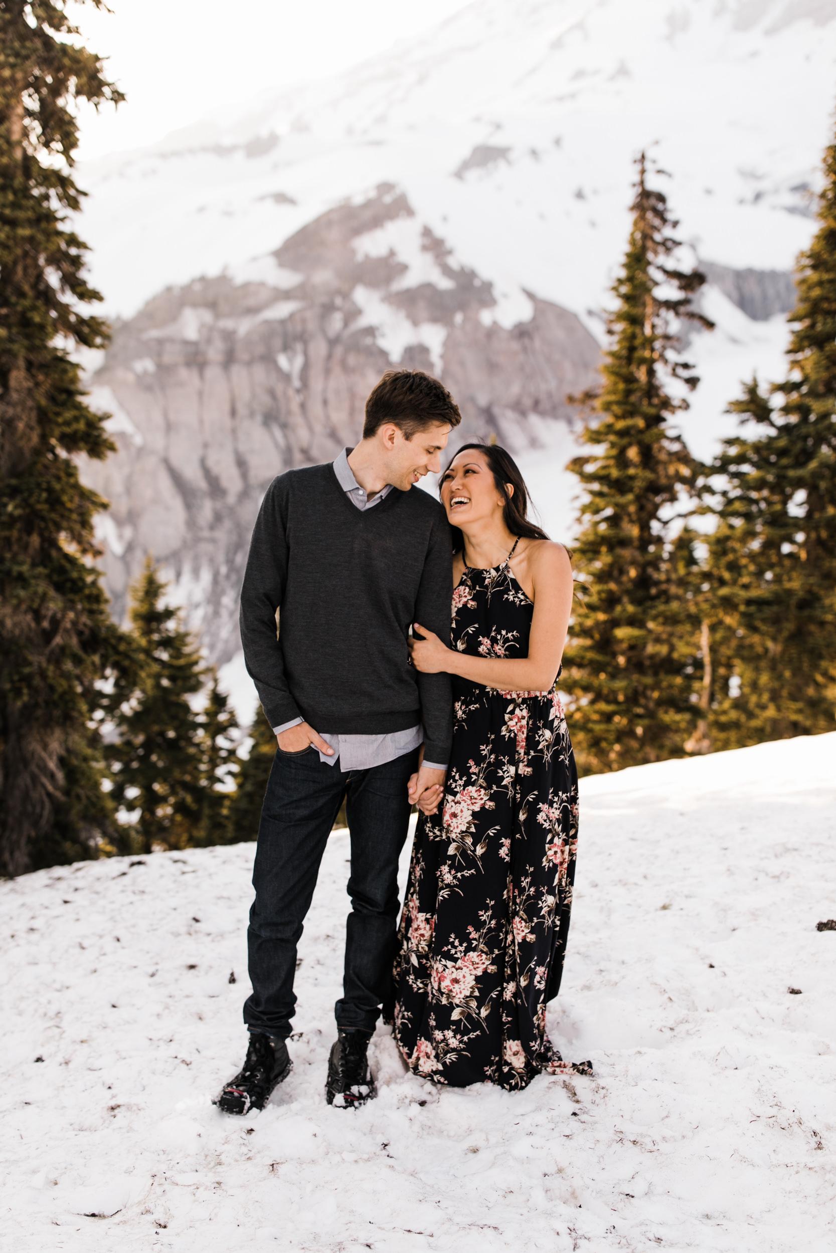 1667x2500 snowy mount rainier engagement session. national park elopement photographer