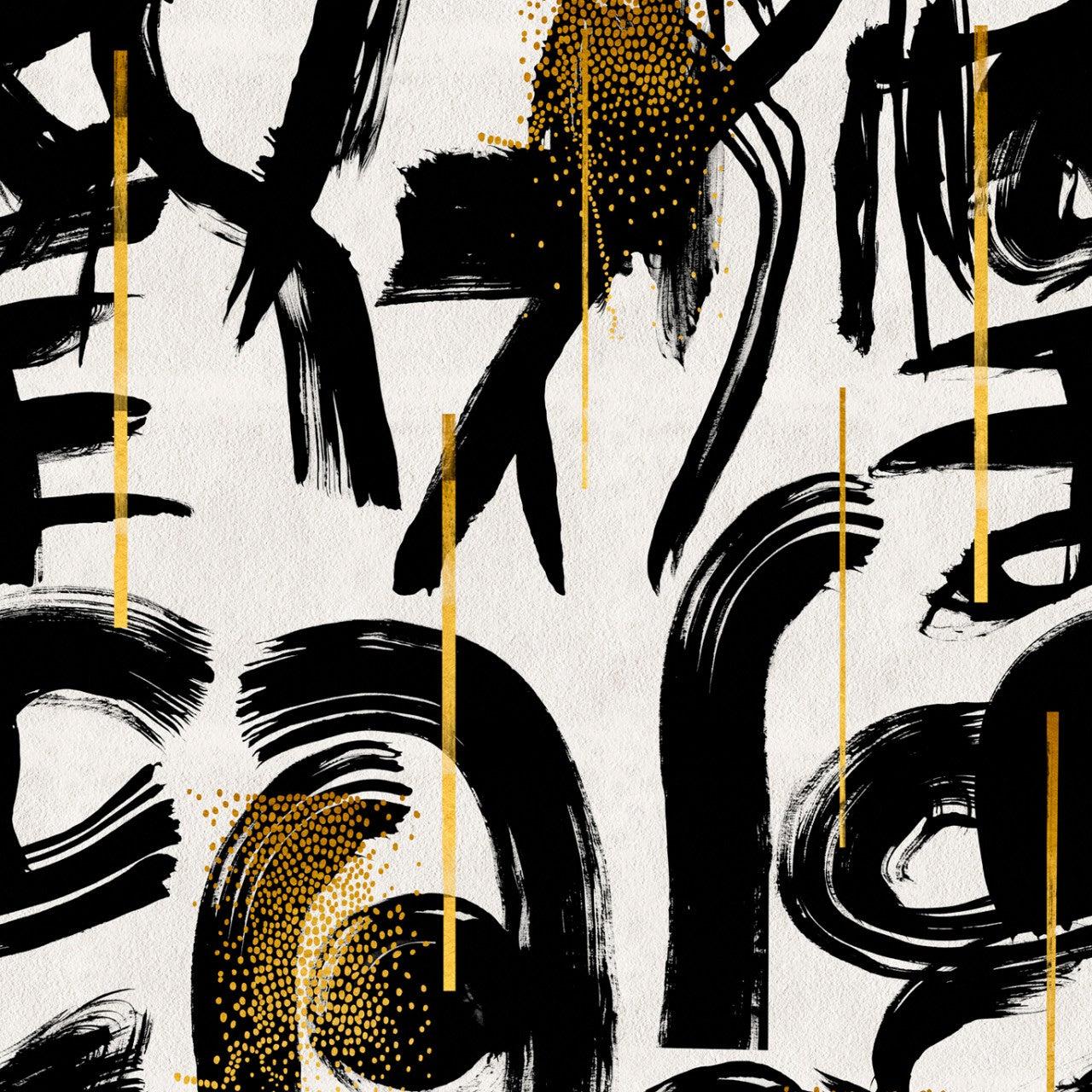1280x1280 Gestural Abstraction Wallpaper in White, Black, and Gold from the Wall