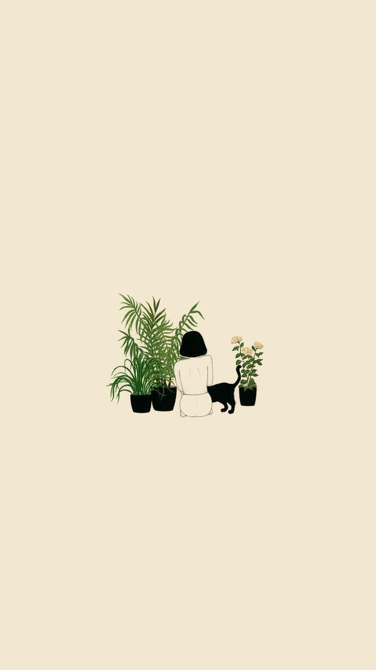 736x1309 Plants & cats is the best combo. Cute simple wallpaper, Graphic minimalist, Plant illustration