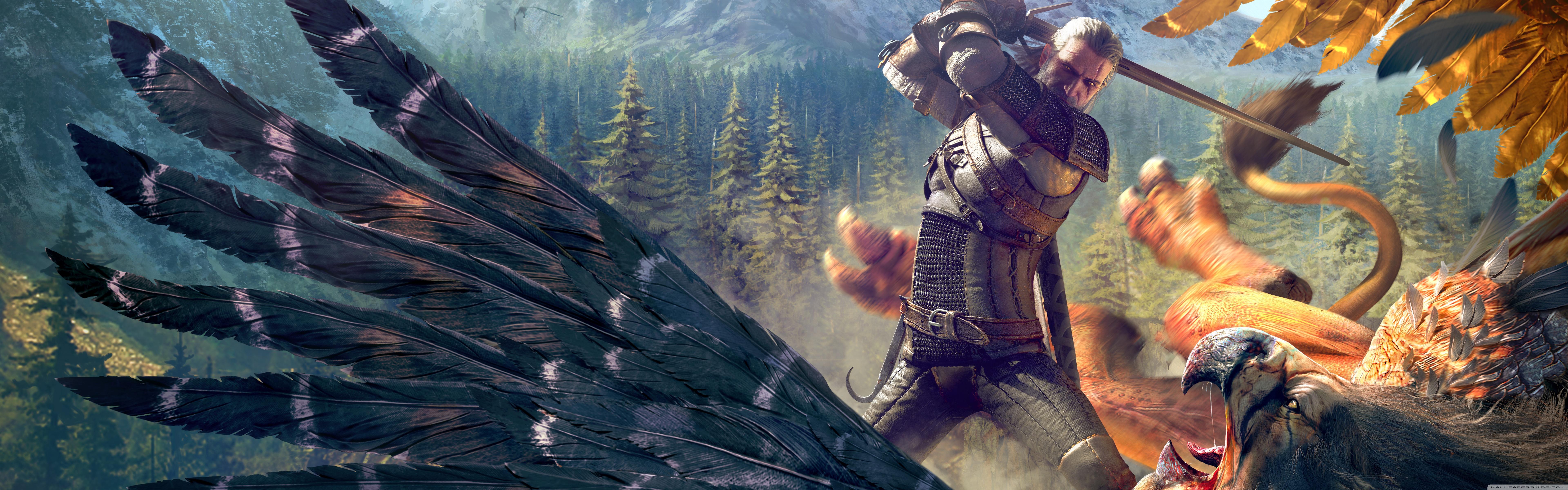 7680x2400 The Witcher 3 Wild Hunt Geralt and a Griffin Ultra HD Desktop Background Wallpaper for 4K UHD TV : Widescreen & UltraWide Desktop & Laptop