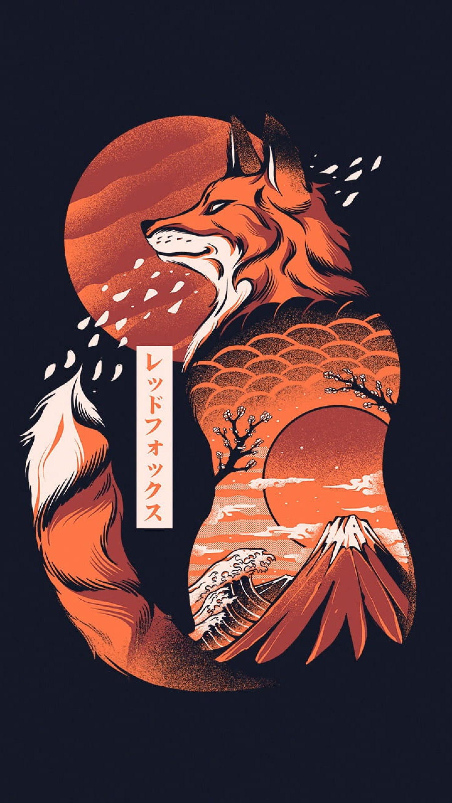 1440x2560 Wallpaper Minimalism, Artwork, Asia, Fox, Simple • Wallpaper For You