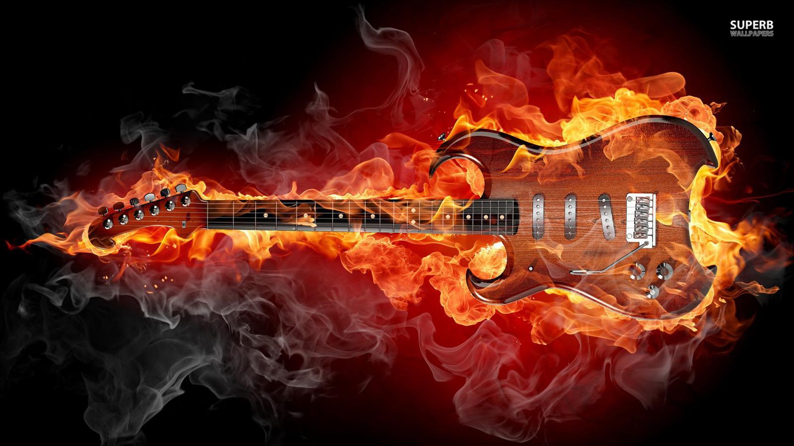 1600x900 Flaming Guitar Metal Wallpaper