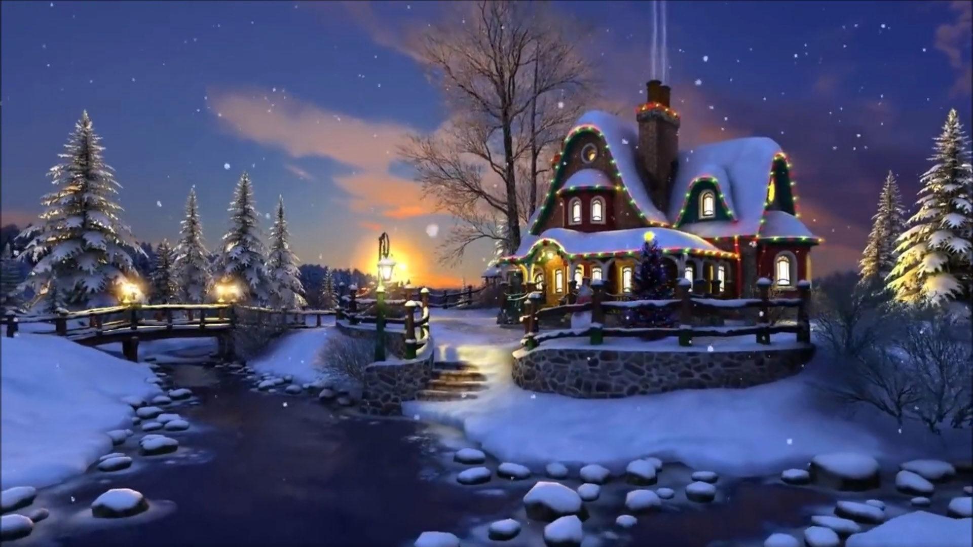 1920x1080 Magical Christmas Evening Winter Snow Night Wallpaper HD For Your XFCE Desktop