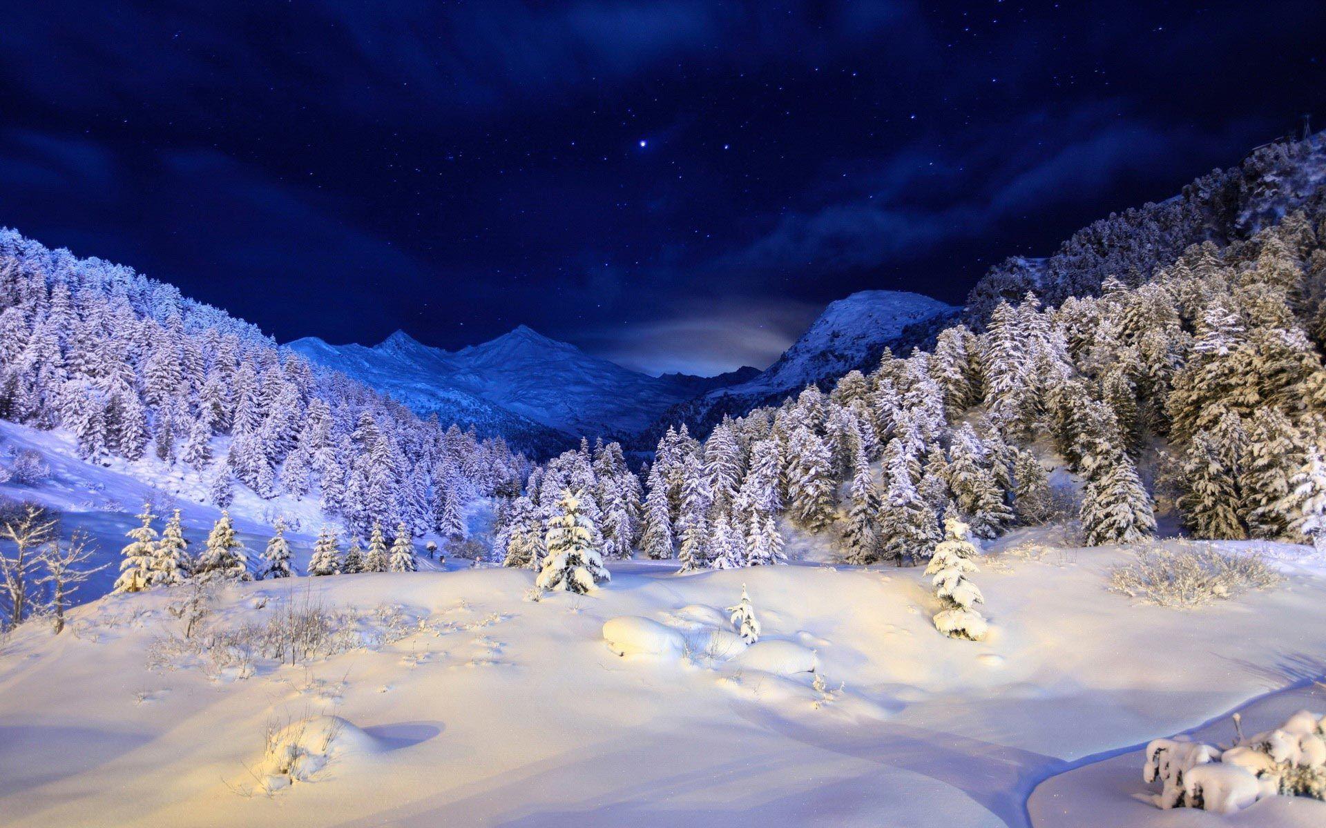 1920x1200 Winter Night Snow, Landscape HD image HD Wallpaper. Winter landscape, Winter picture, Winter wallpaper