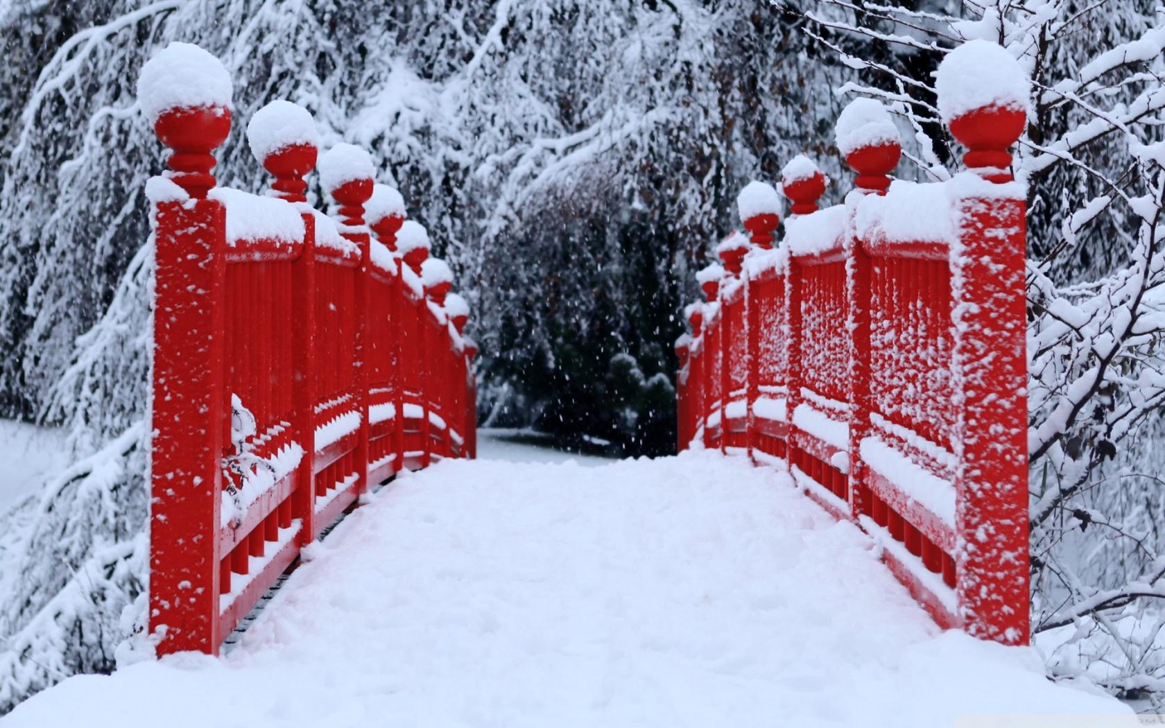 1680x1050 Red Japanese Bridge Winter Ultra HD Desktop Background Wallpaper for 4K UHD TV : Tablet
