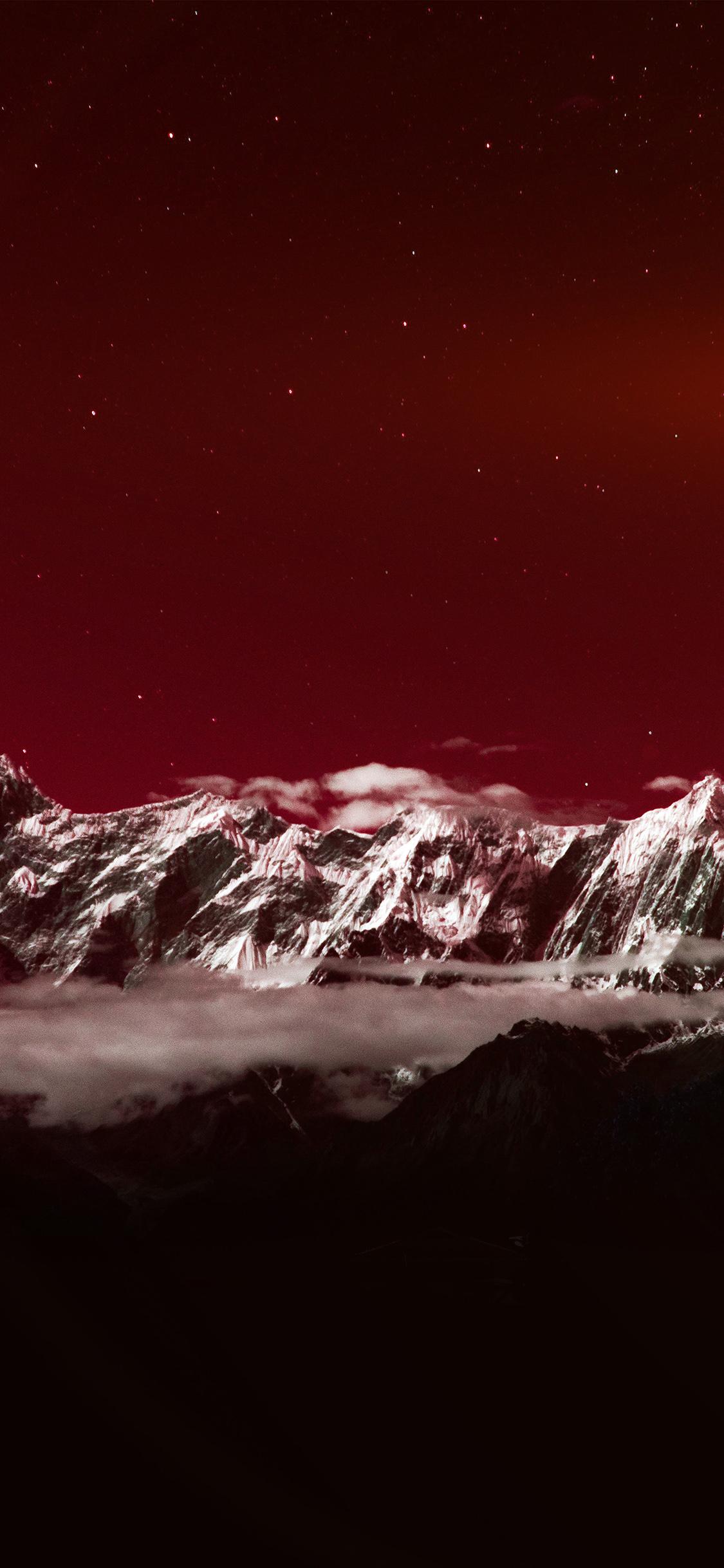 1125x2436 iPhone X wallpaper. mountain snow dark red winter sky star